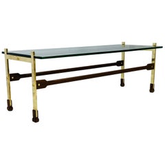 Mid-Century Modern Brass Coffee Table with Glass Top