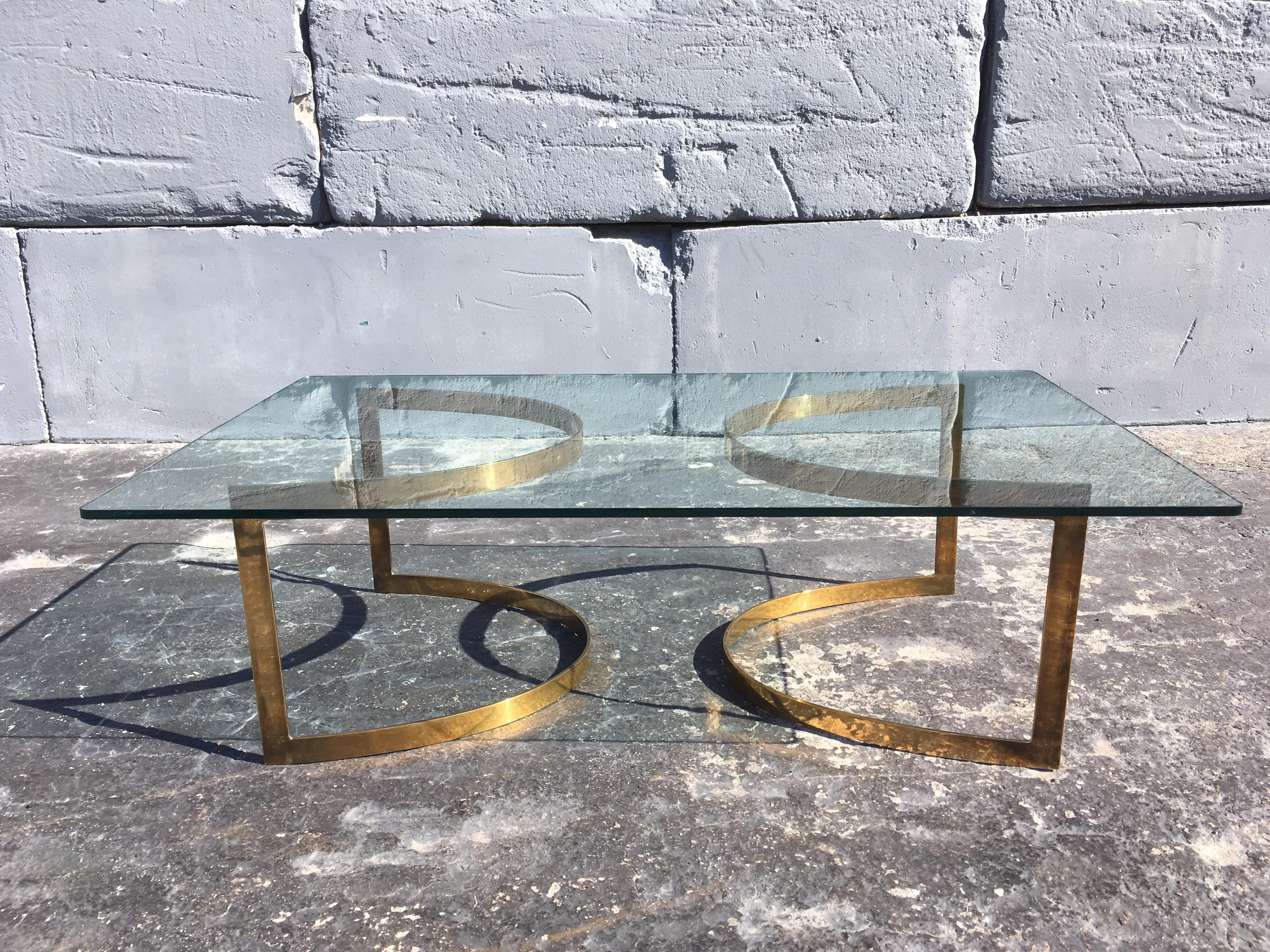 Brass Coffee Table with Glass Top in the Style of LaVerne In Good Condition In Miami, FL
