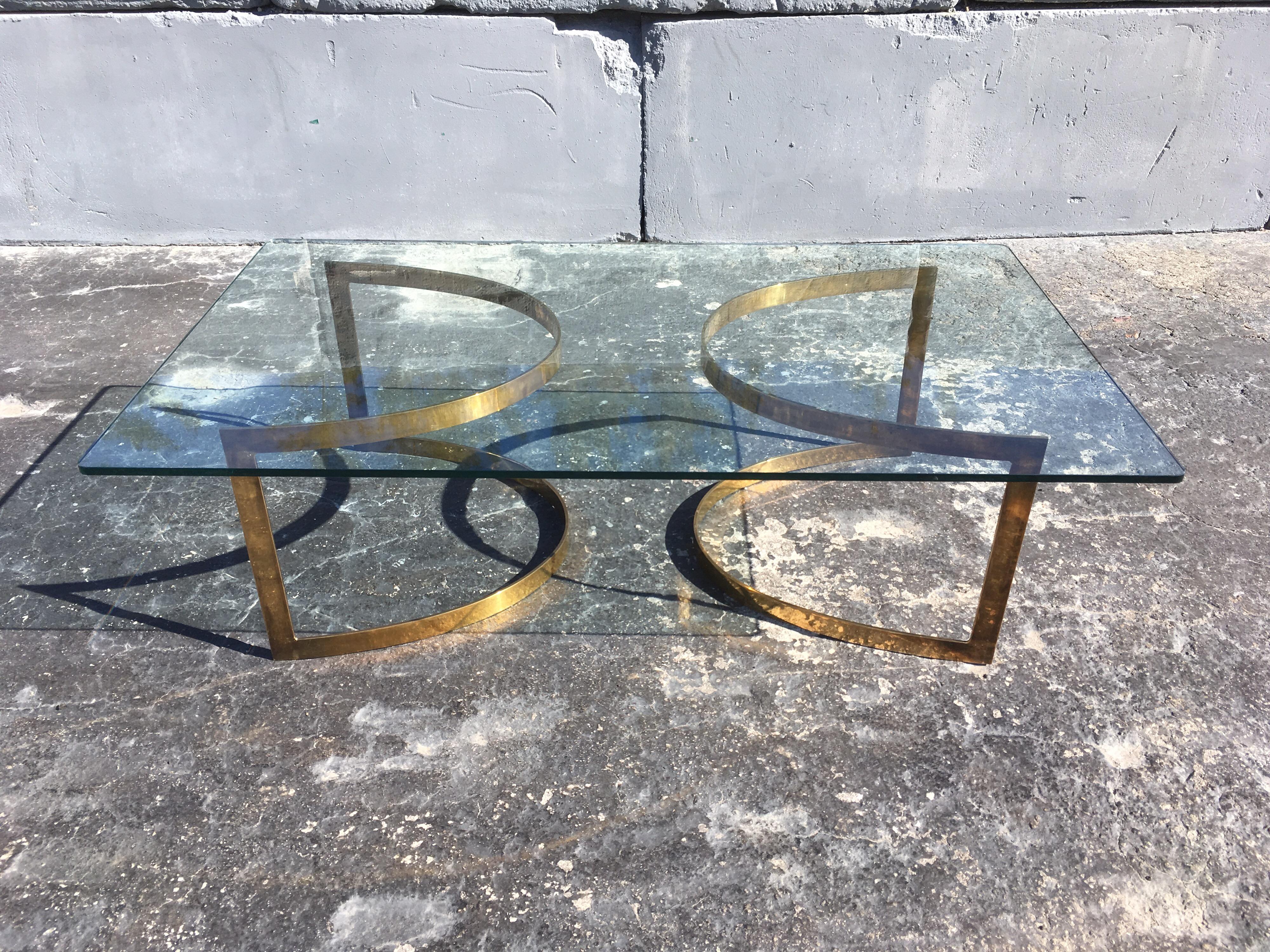 Mid-20th Century Brass Coffee Table with Glass Top in the Style of LaVerne