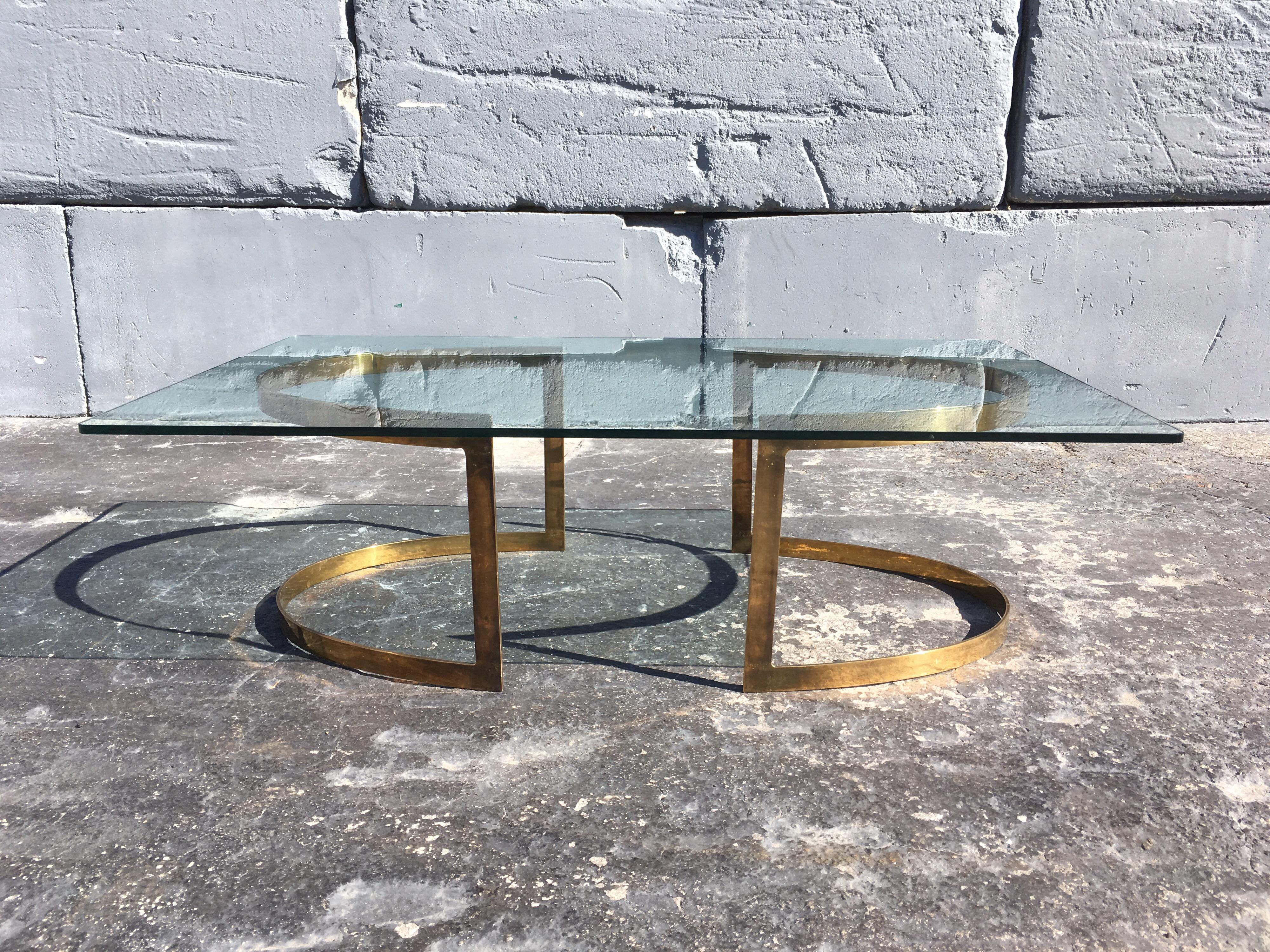 Brass Coffee Table with Glass Top in the Style of LaVerne 1