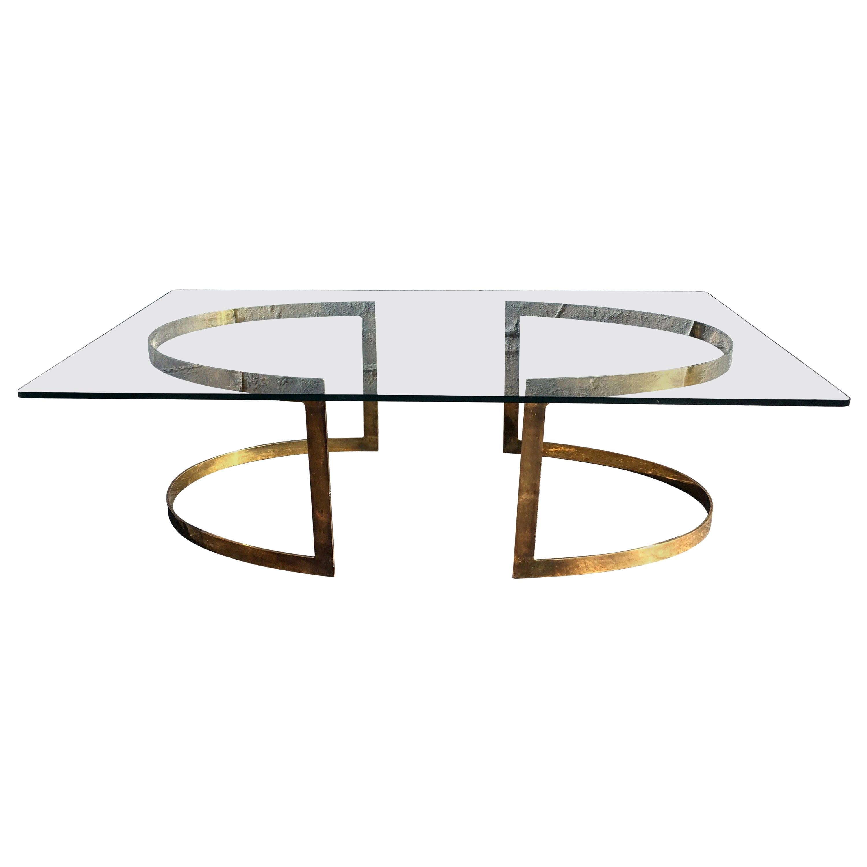 Brass Coffee Table with Glass Top in the Style of LaVerne