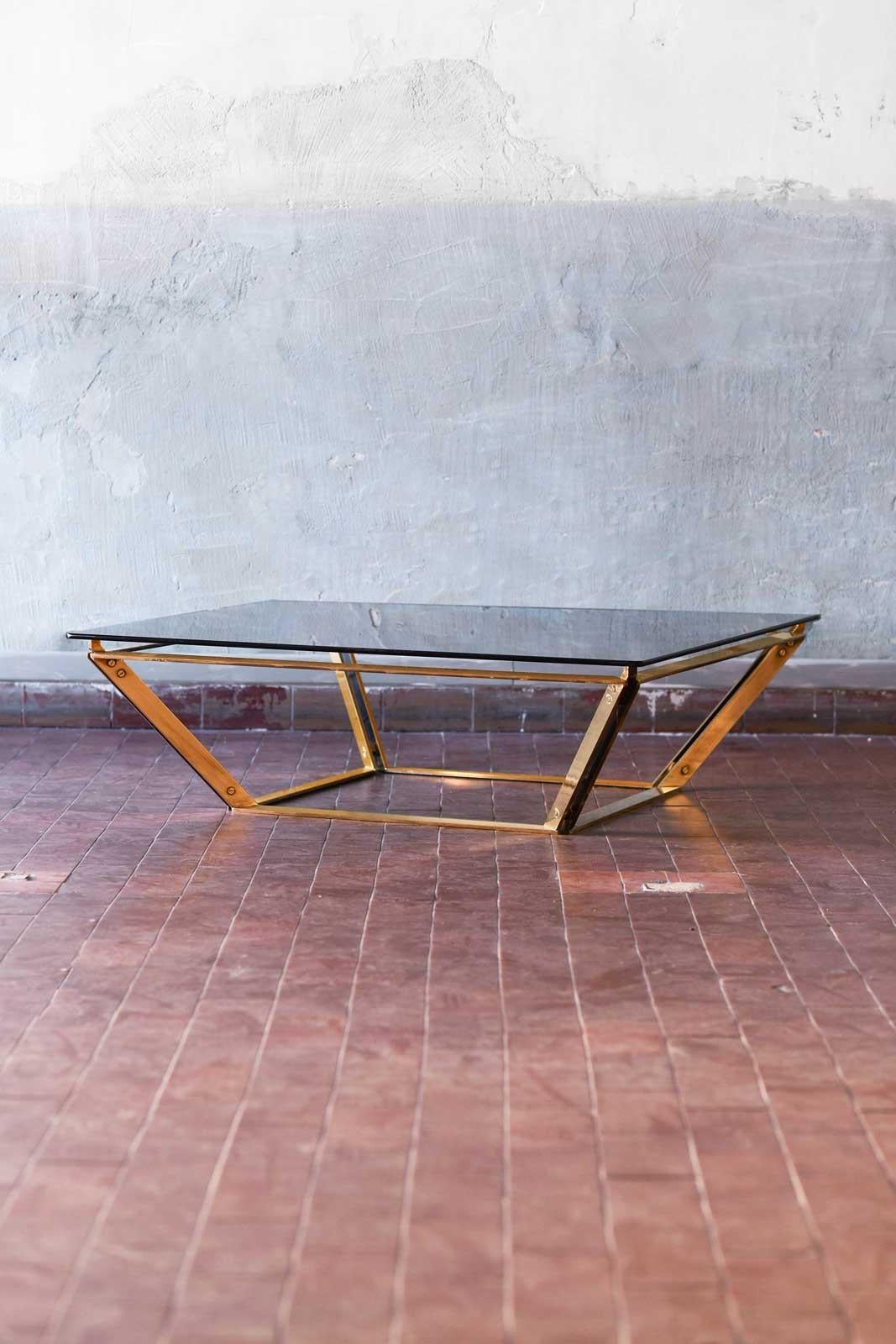 Brass coffee table with glass top, Italy 1970 In Good Condition For Sale In Roma, RM