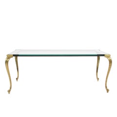 Brass Coffee Table with Glass Top and Mirrored Border