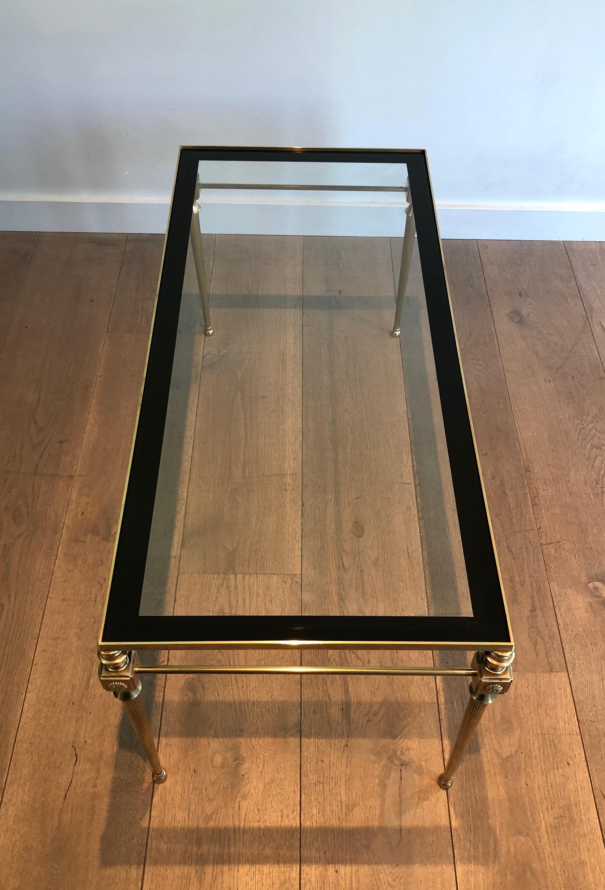 Brass Coffee Table with Glass Top Surrounded by Black Lacquered Line For Sale 8