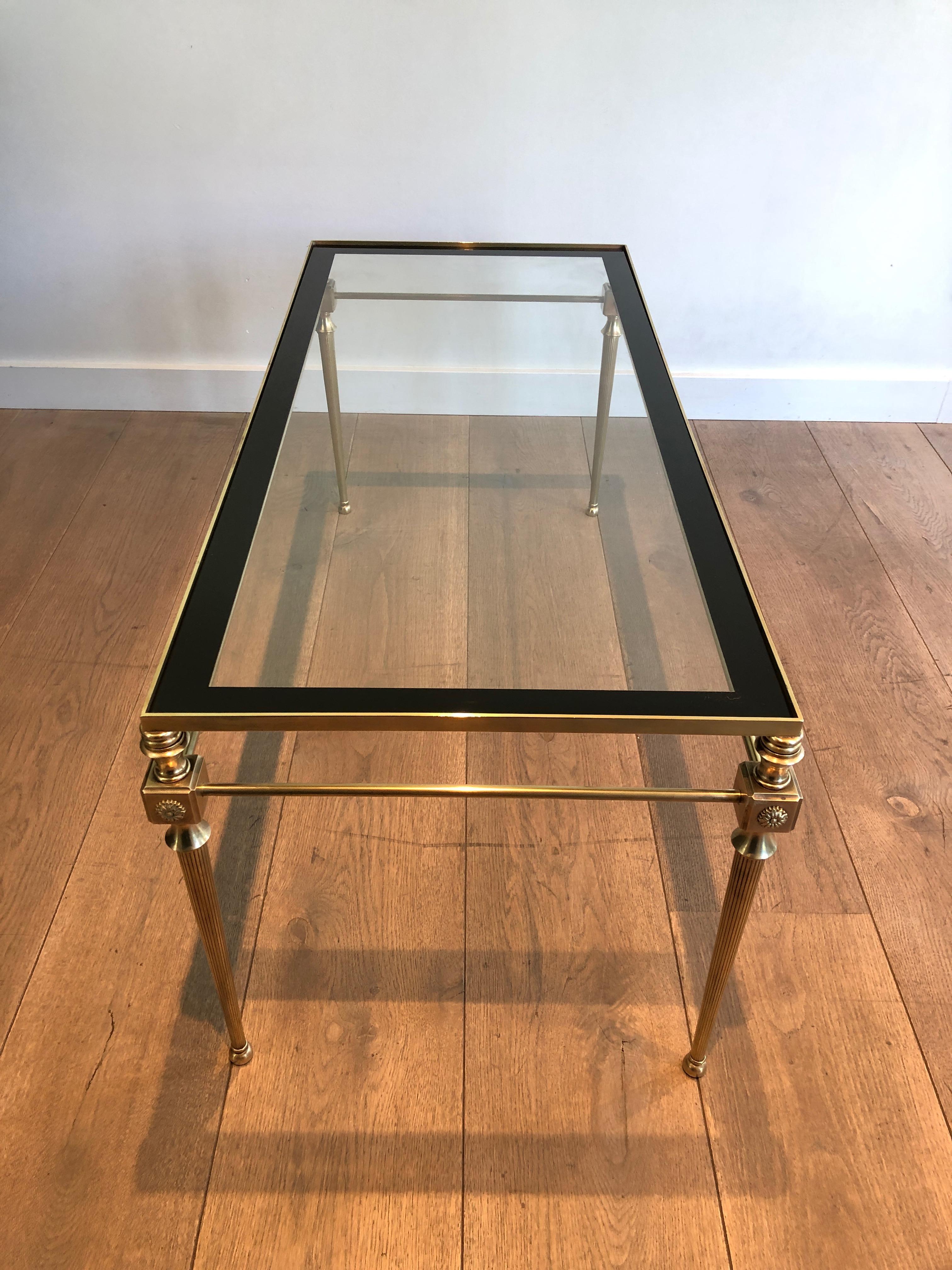 Brass Coffee Table with Glass Top Surrounded by Black Lacquered Line For Sale 12