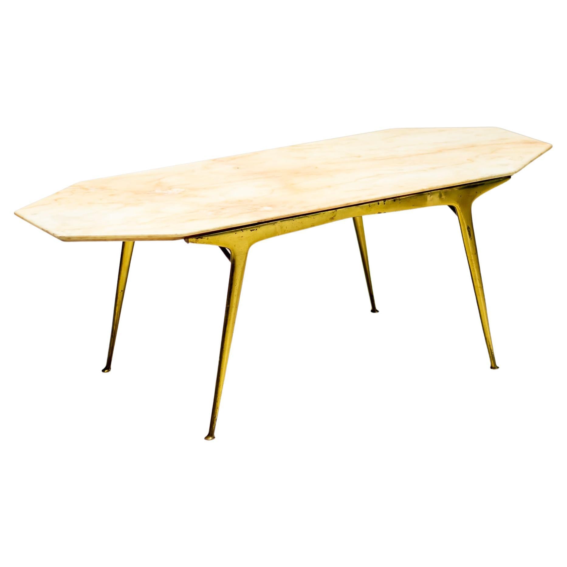 Brass Coffee Table with Italian Marble Top