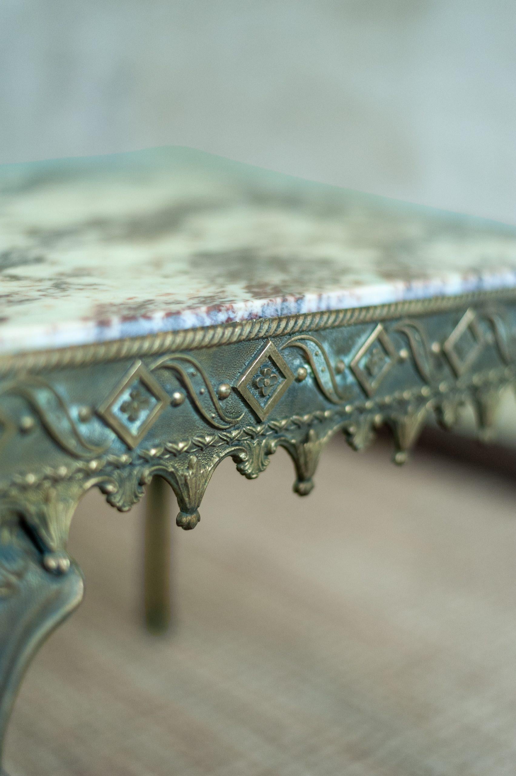 Brass Coffee Table with Marble Top – 1950s For Sale 1