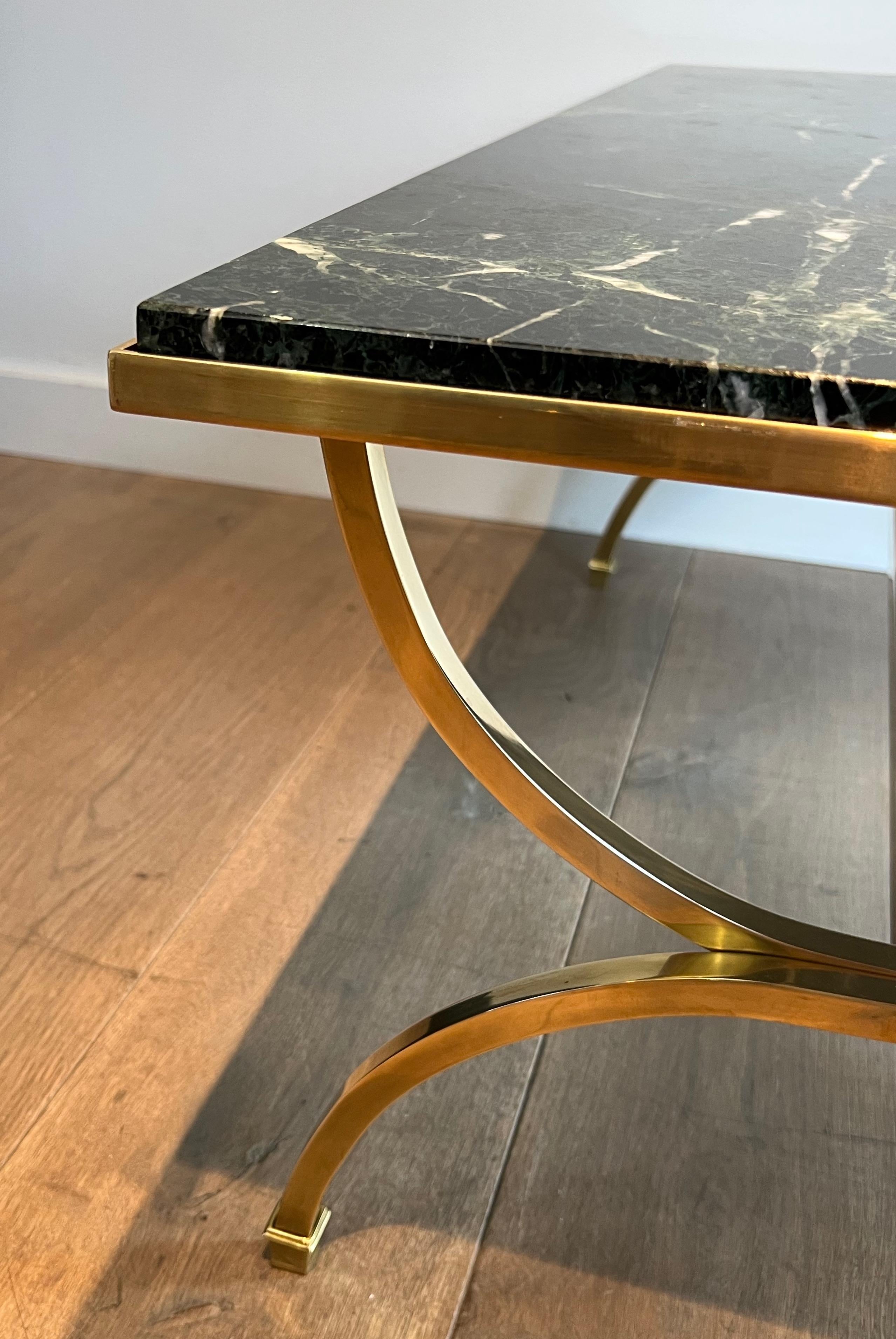 Brass Coffee Table with Marble Top by Maison Jansen For Sale 8