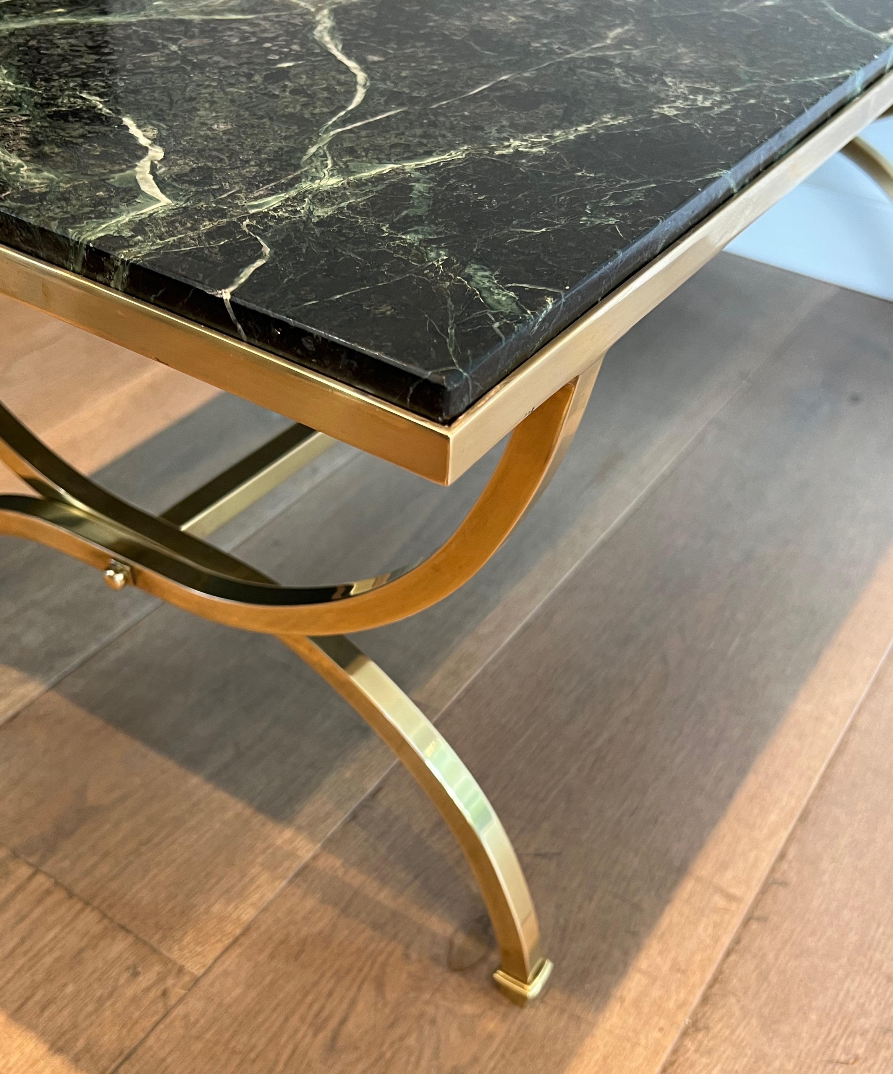 Brass Coffee Table with Marble Top by Maison Jansen For Sale 9
