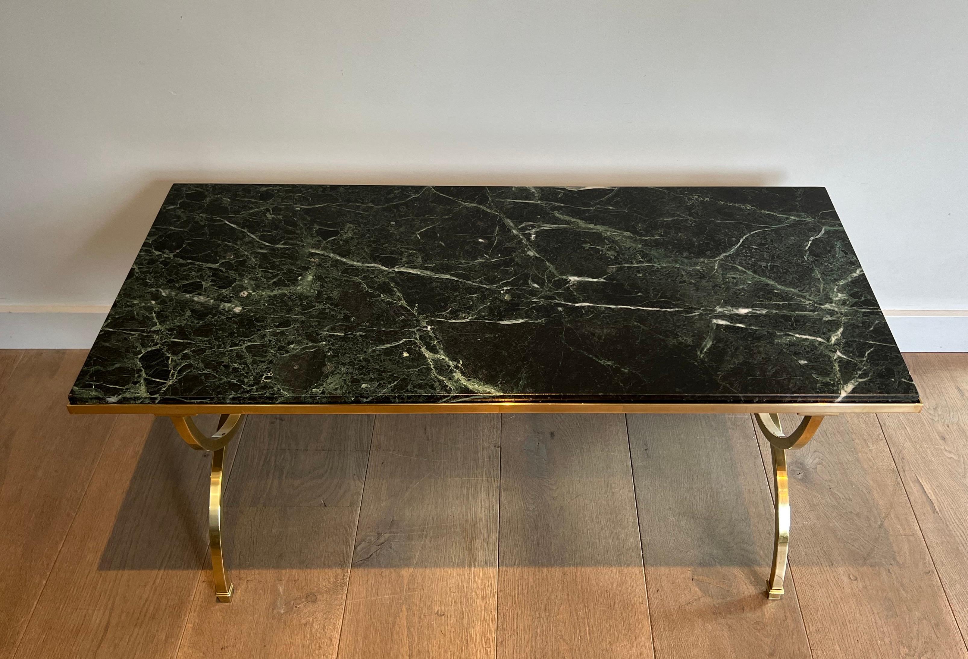 Brass Coffee Table with Marble Top by Maison Jansen For Sale 12