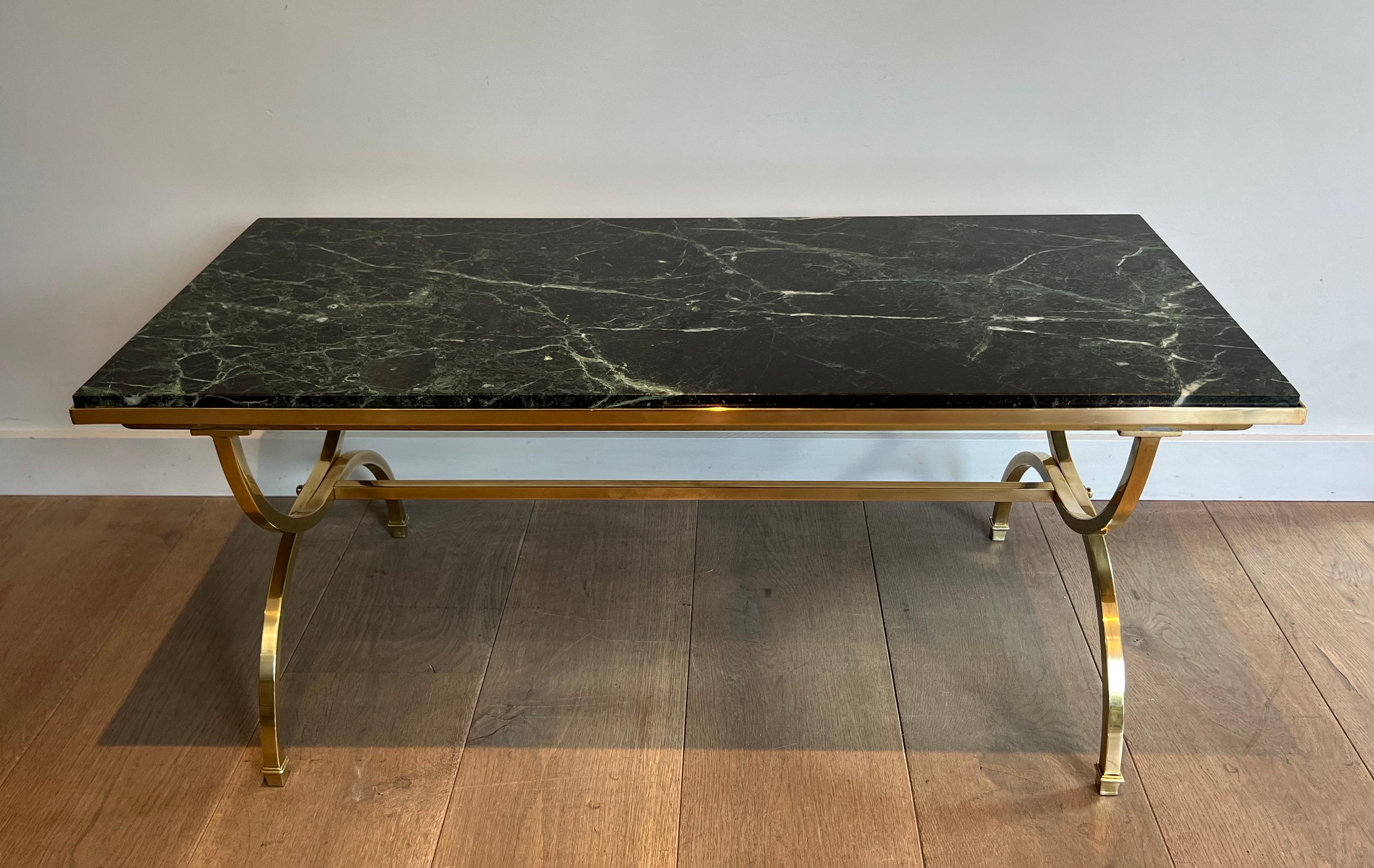 Brass Coffee Table with Marble Top by Maison Jansen For Sale 13