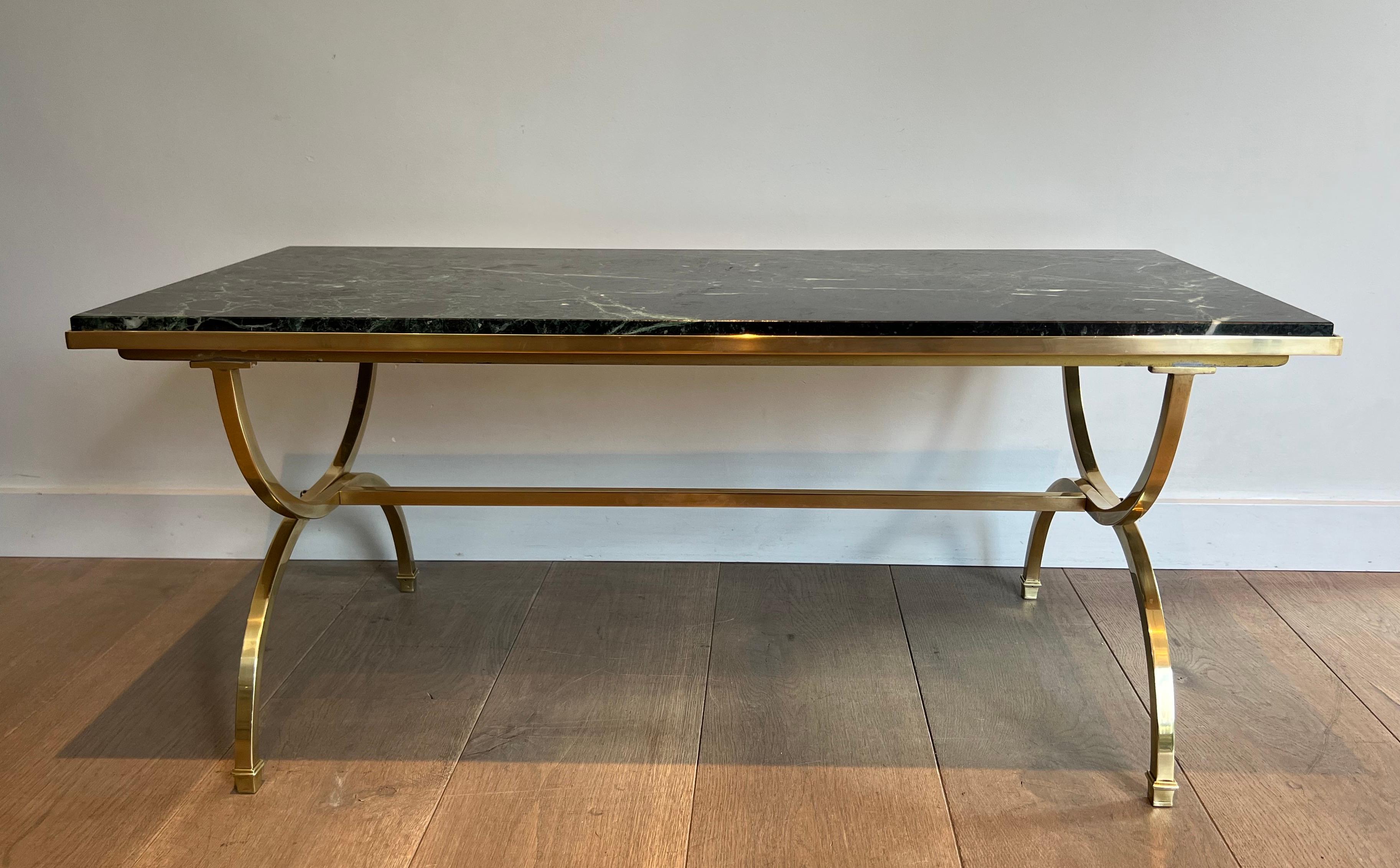 Brass Coffee Table with Marble Top by Maison Jansen For Sale 14