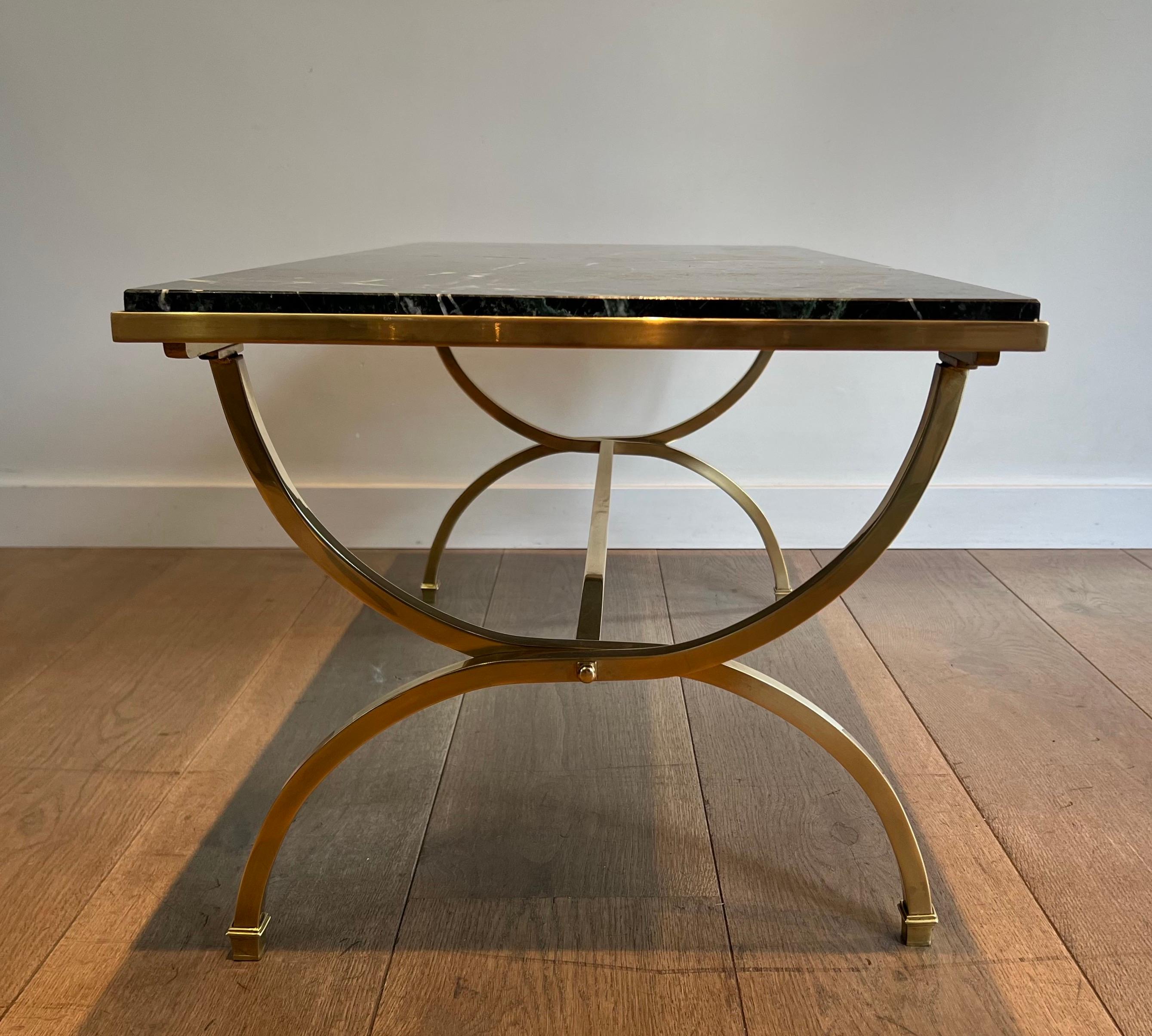 Mid-Century Modern Brass Coffee Table with Marble Top by Maison Jansen For Sale