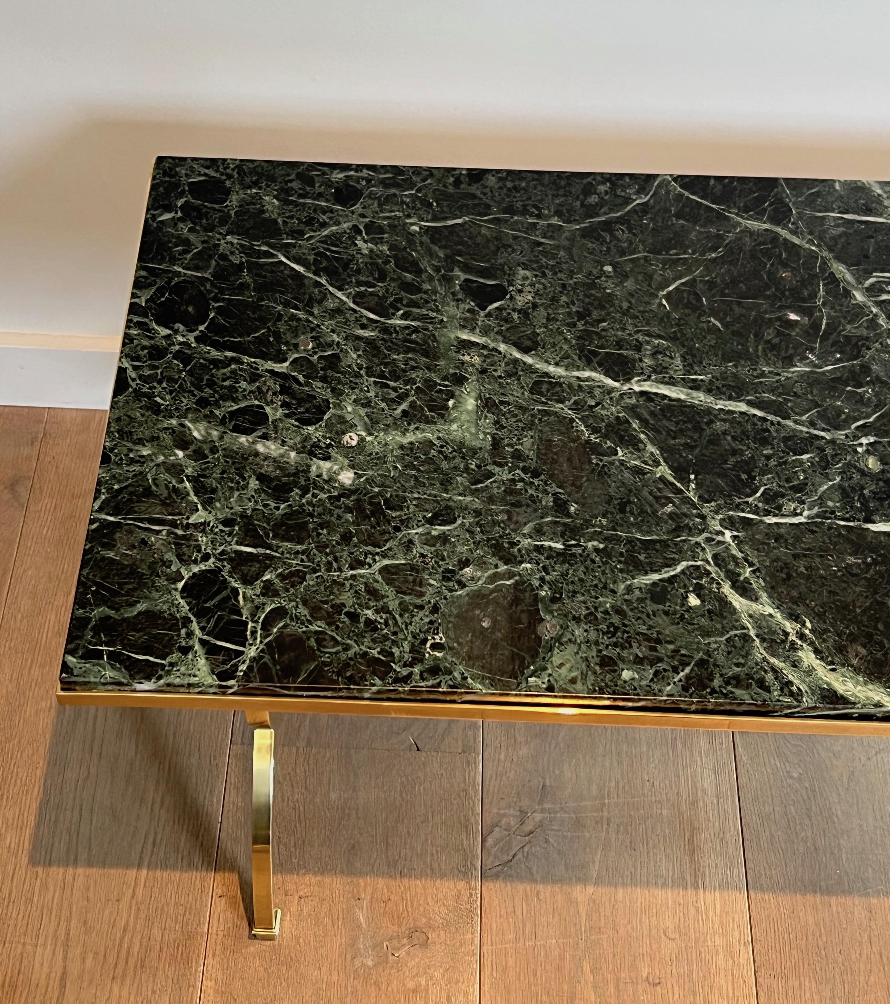 French Brass Coffee Table with Marble Top by Maison Jansen For Sale