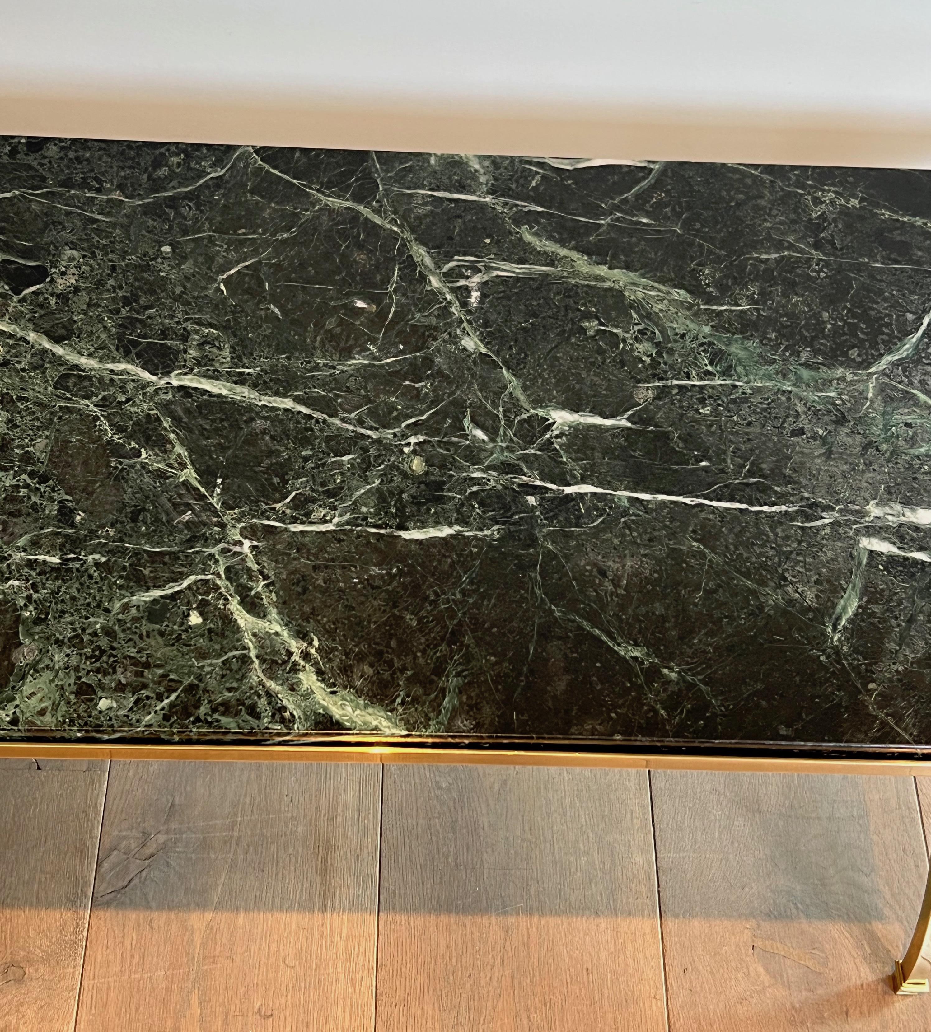 Brass Coffee Table with Marble Top by Maison Jansen In Good Condition For Sale In Marcq-en-Barœul, Hauts-de-France