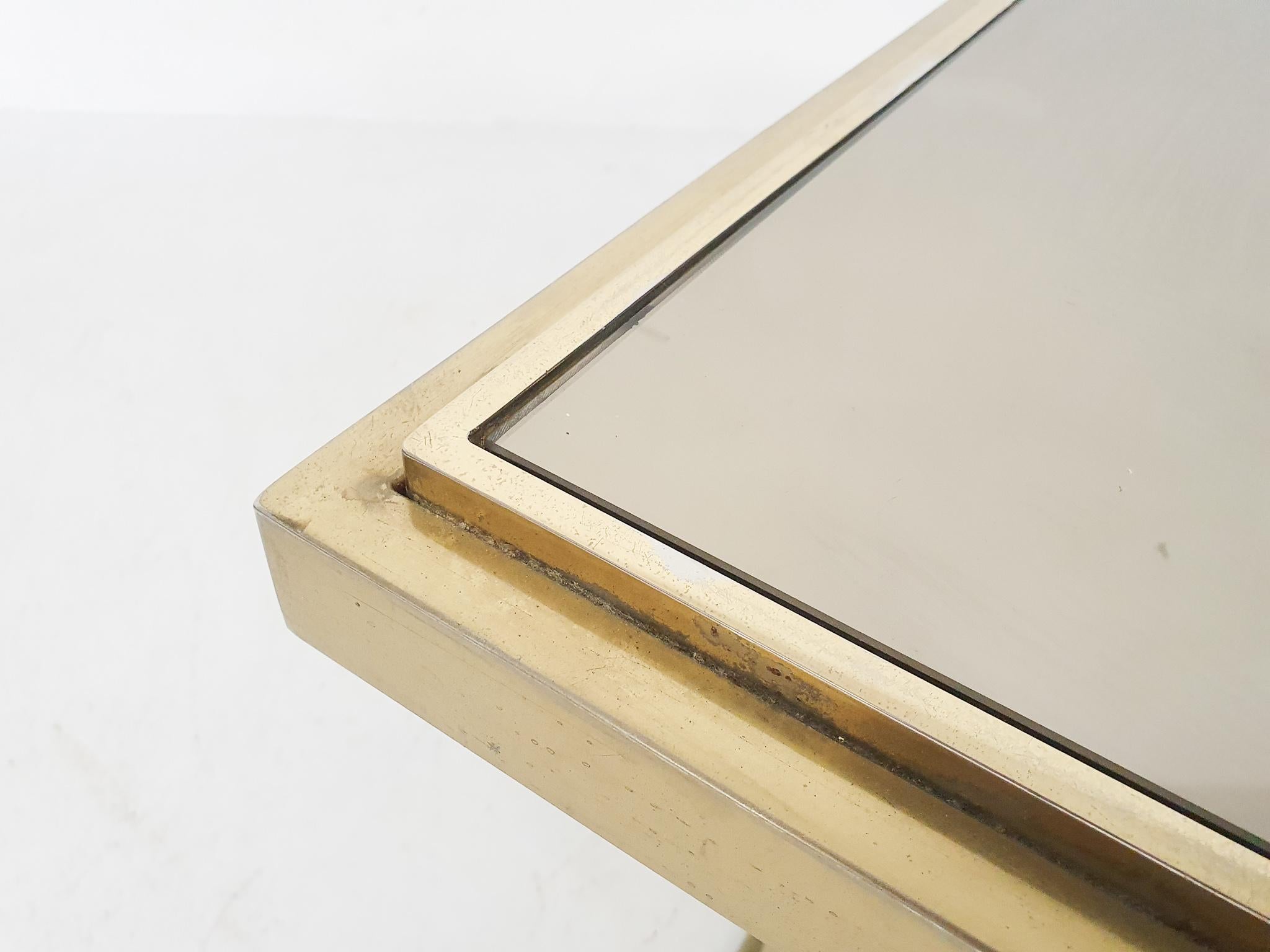 Brass Coffee Table with Mirrored Glas, Attributed to Belgo Chrom, Belgium, 1970 6