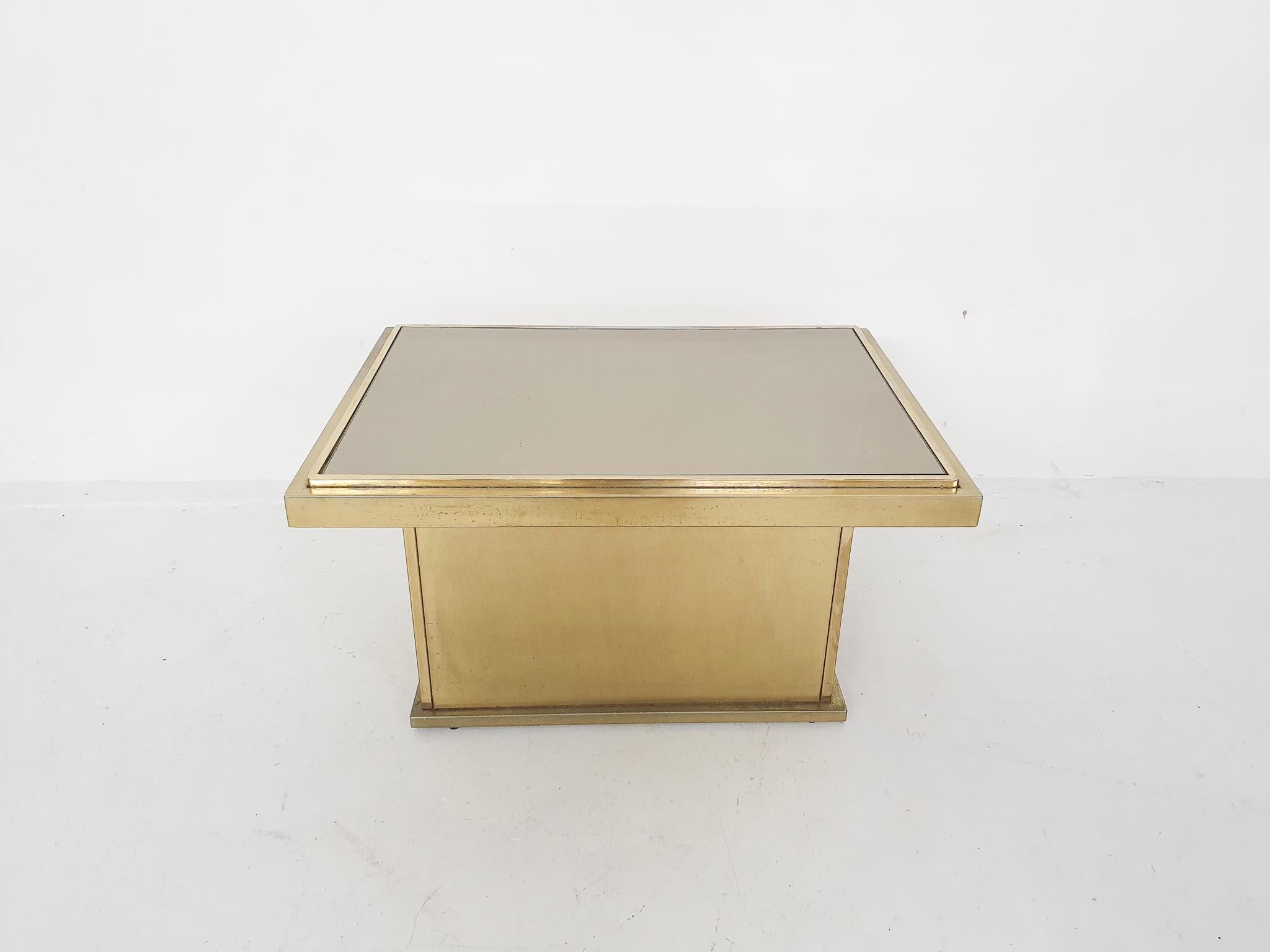 Belgian Brass Coffee Table with Mirrored Glas, Attributed to Belgo Chrom, Belgium, 1970