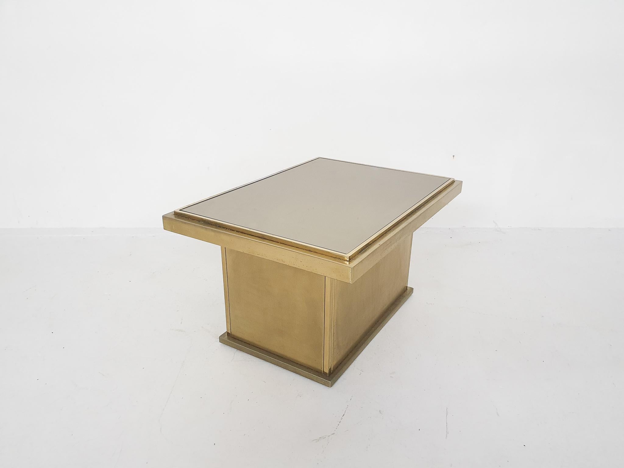 Brass Coffee Table with Mirrored Glas, Attributed to Belgo Chrom, Belgium, 1970 In Good Condition In Amsterdam, NL