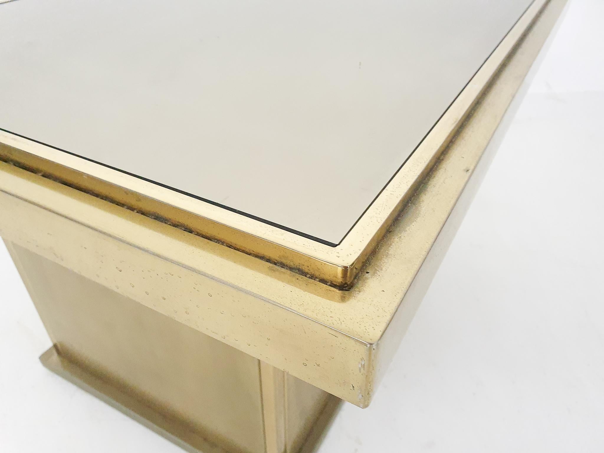 Brass Coffee Table with Mirrored Glas, Attributed to Belgo Chrom, Belgium, 1970 1