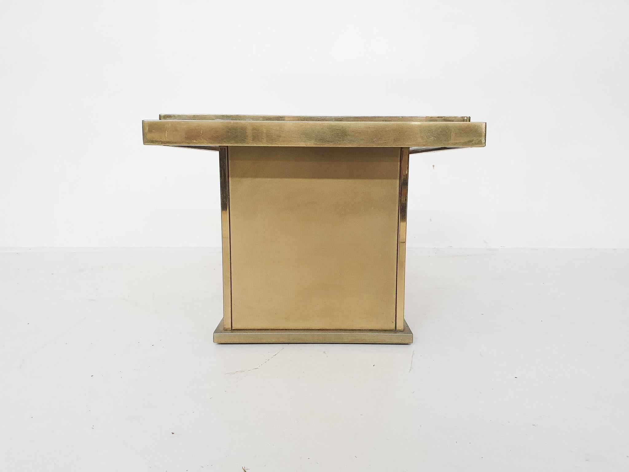 Brass Coffee Table with Mirrored Glas, Attributed to Belgo Chrom, Belgium, 1970 3