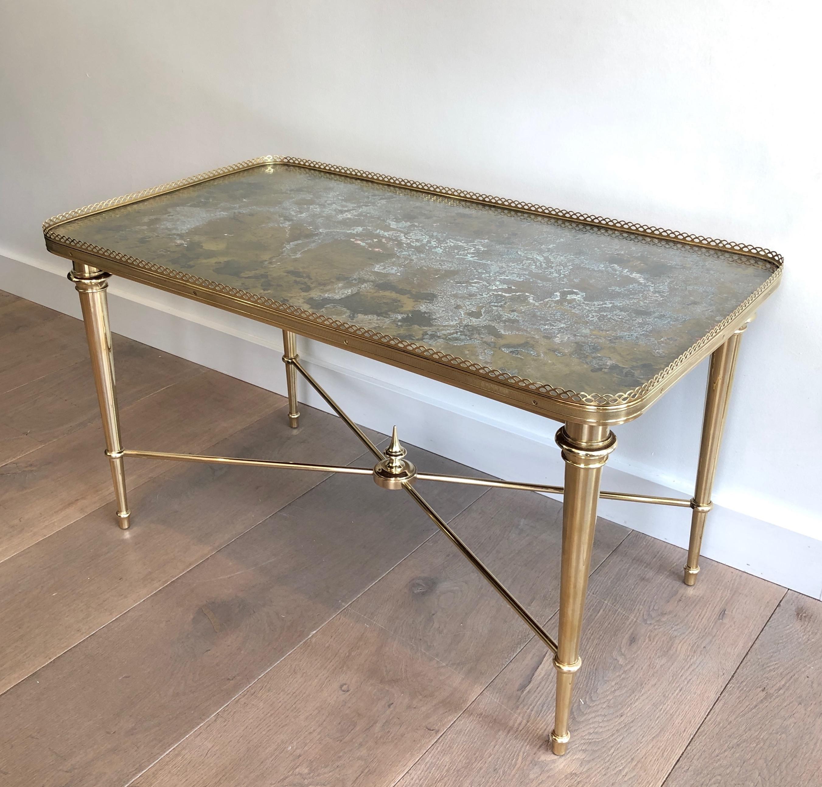 Brass Coffee Table with Oxidized Brass Top by Maison Ramsay For Sale 4