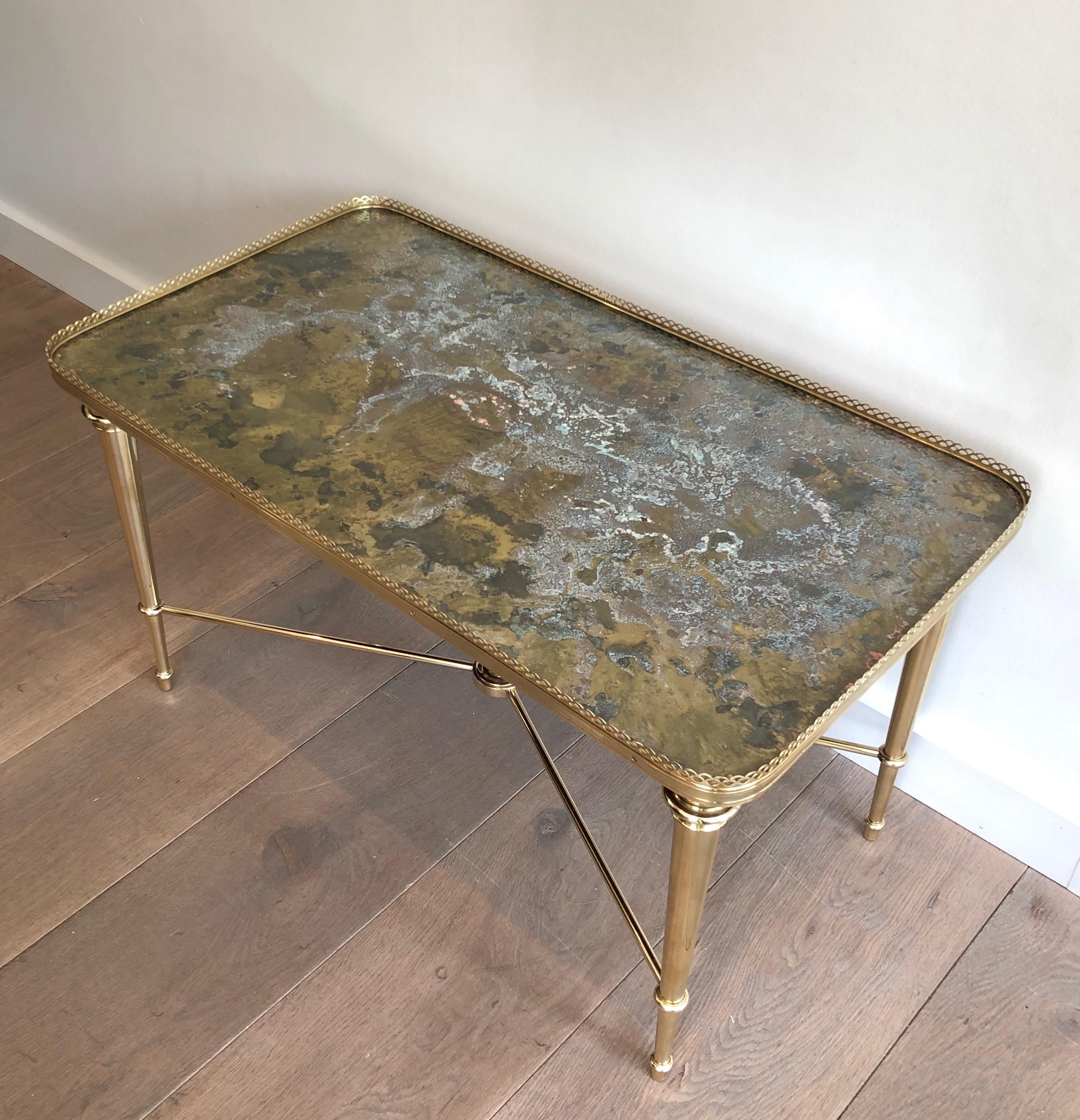 Brass Coffee Table with Oxidized Brass Top by Maison Ramsay For Sale 5