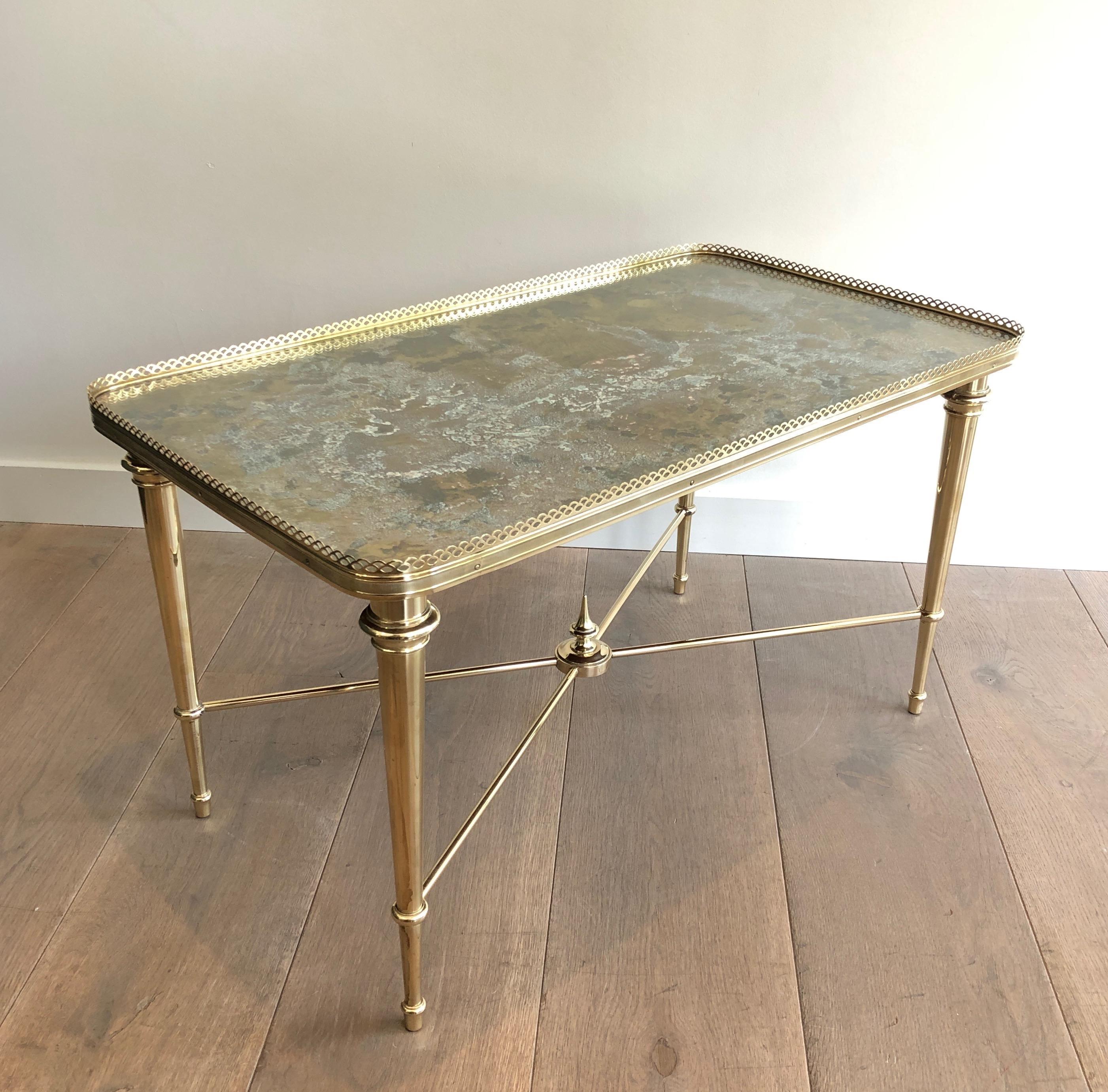 Brass Coffee Table with Oxidized Brass Top by Maison Ramsay For Sale 7