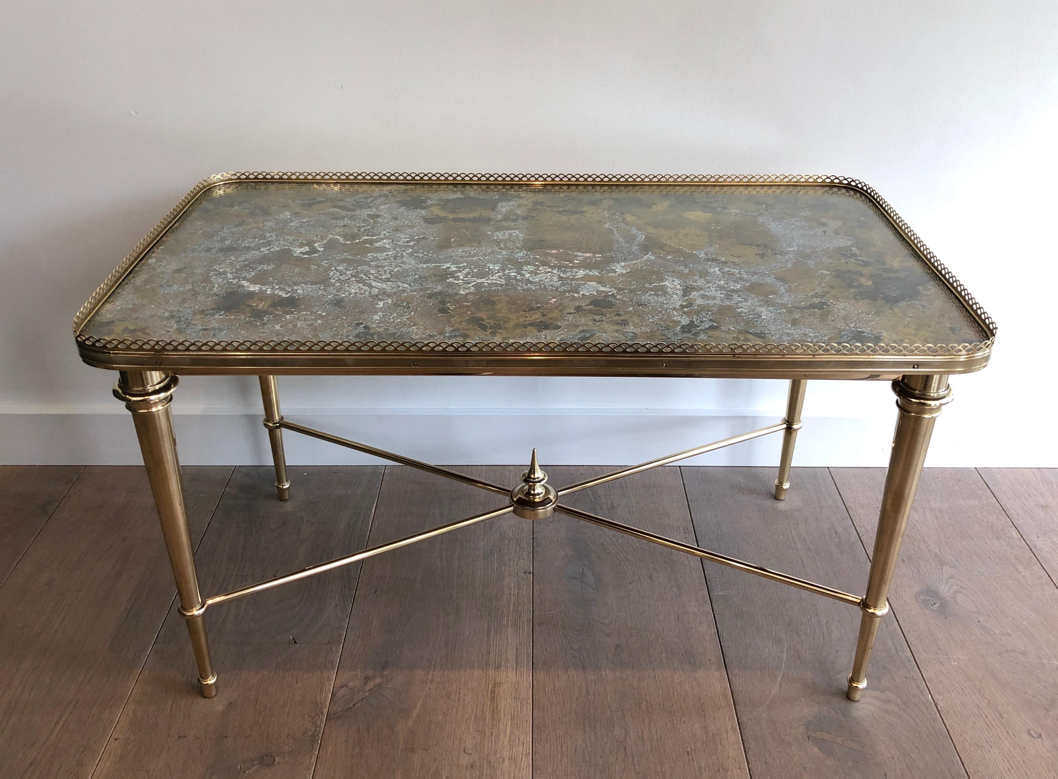 Neoclassical Brass Coffee Table with Oxidized Brass Top by Maison Ramsay For Sale