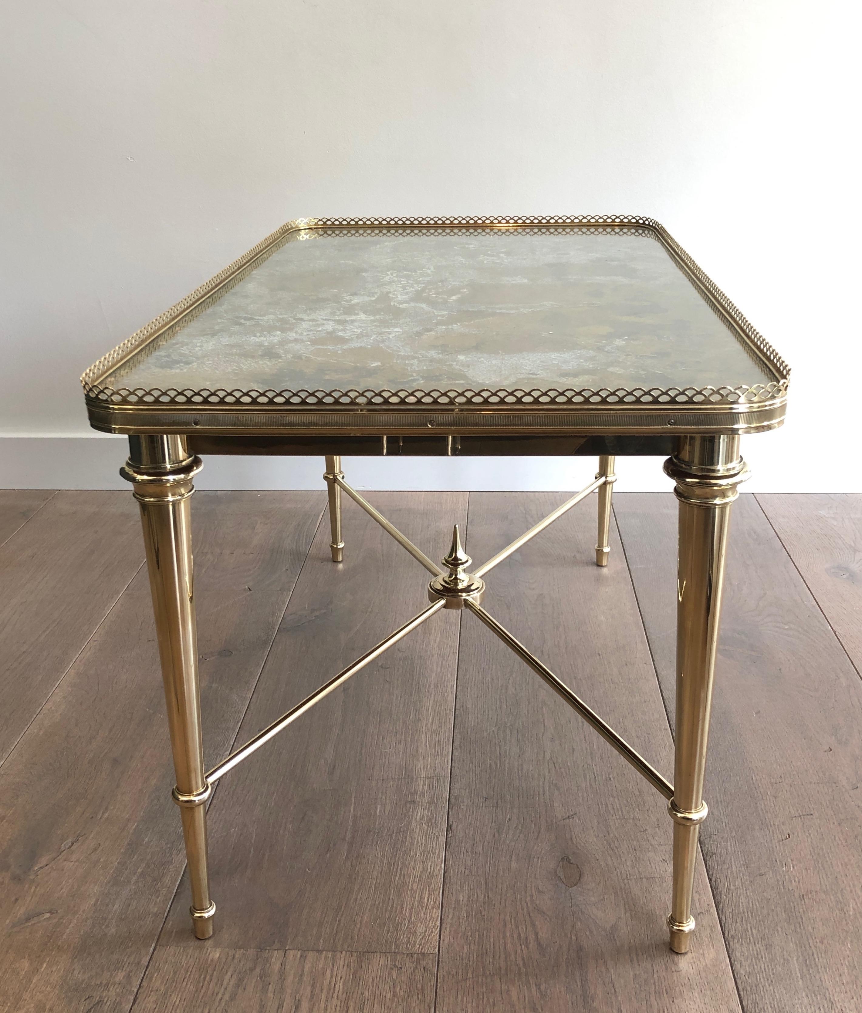 French Brass Coffee Table with Oxidized Brass Top by Maison Ramsay For Sale