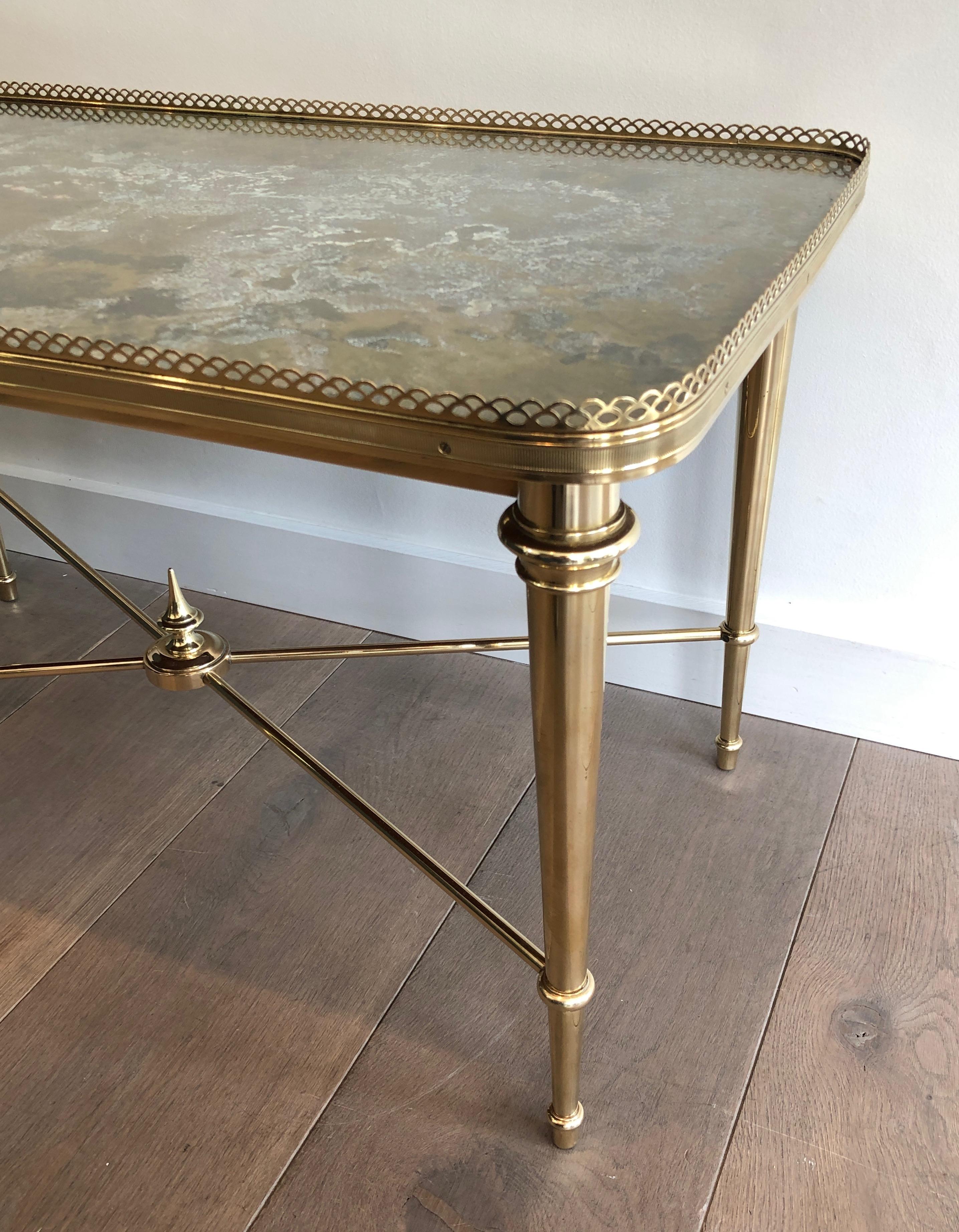 Brass Coffee Table with Oxidized Brass Top by Maison Ramsay In Good Condition For Sale In Marcq-en-Barœul, Hauts-de-France