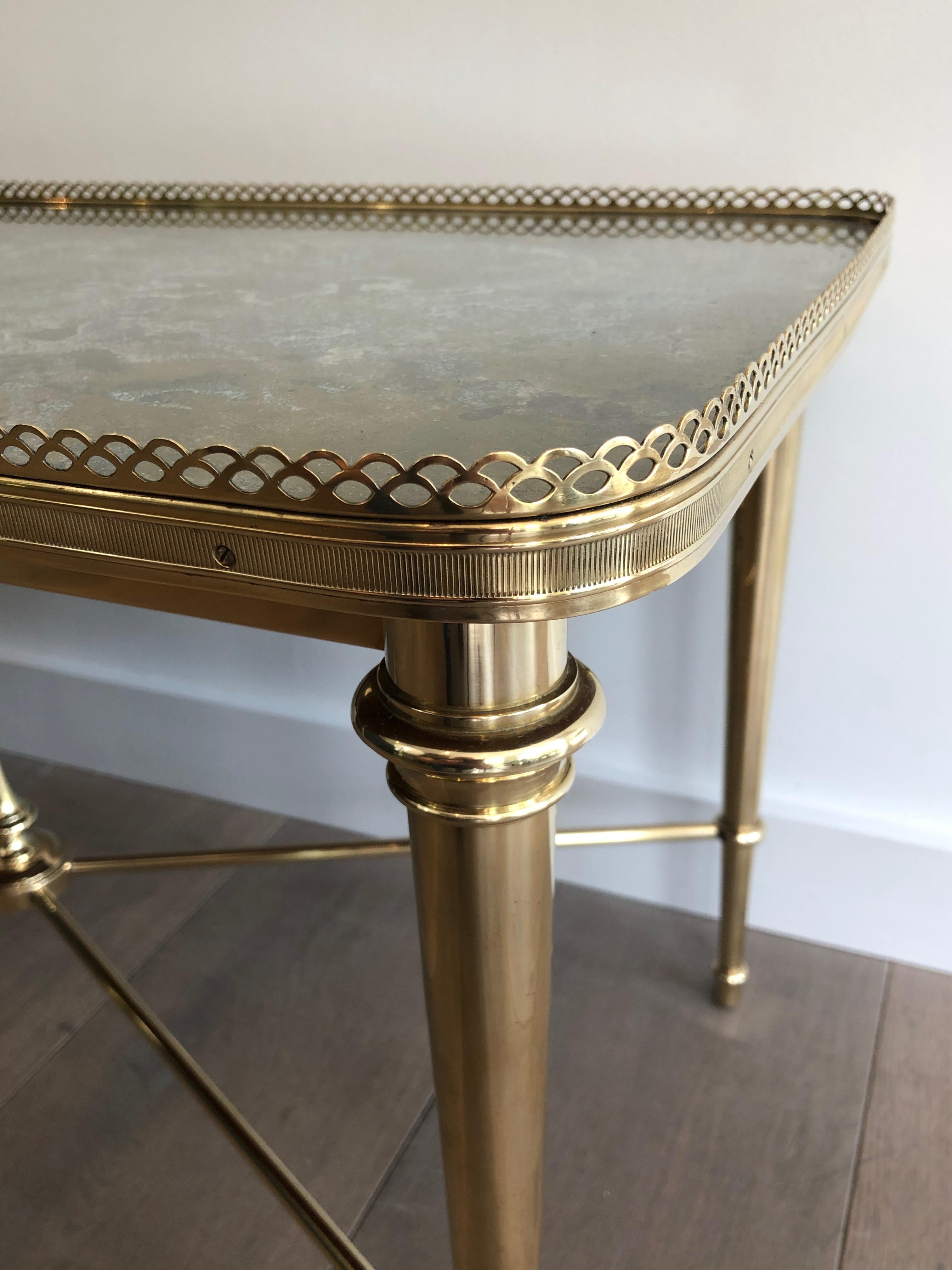 Mid-20th Century Brass Coffee Table with Oxidized Brass Top by Maison Ramsay For Sale