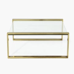 Brass Coffee Table with Rectangular Glass Top, 1950s