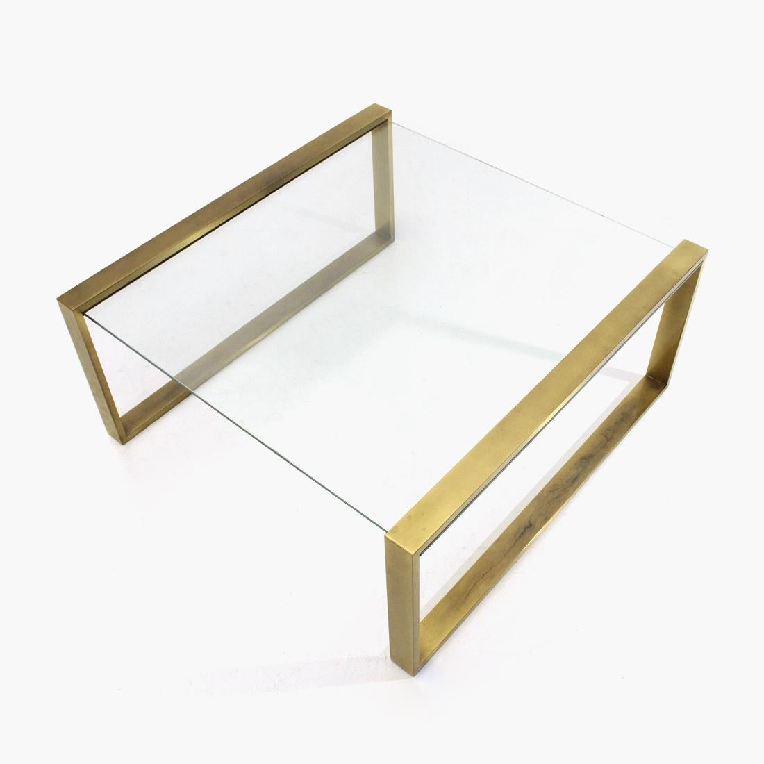 Italian Brass Coffee Table with Rectangular Glass Top, 1950s For Sale