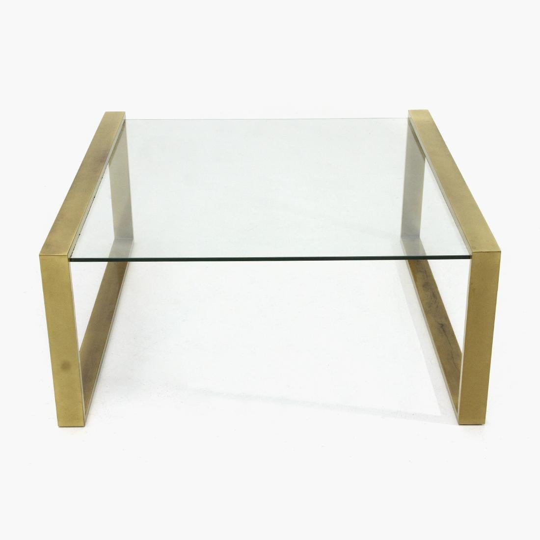 Brass Coffee Table with Rectangular Glass Top, 1950s In Good Condition For Sale In Savona, IT