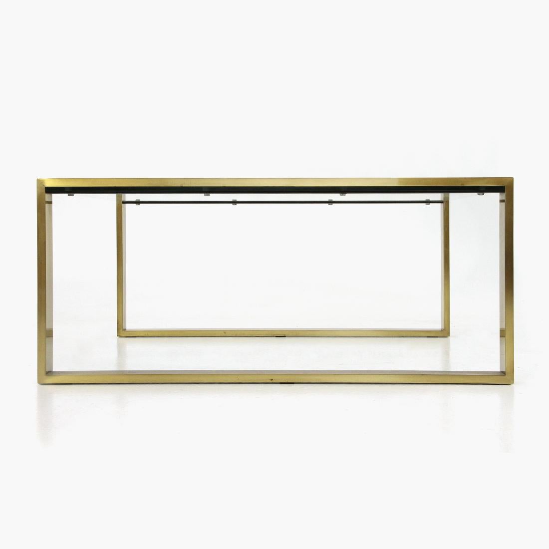 Mid-20th Century Brass Coffee Table with Rectangular Glass Top, 1950s For Sale