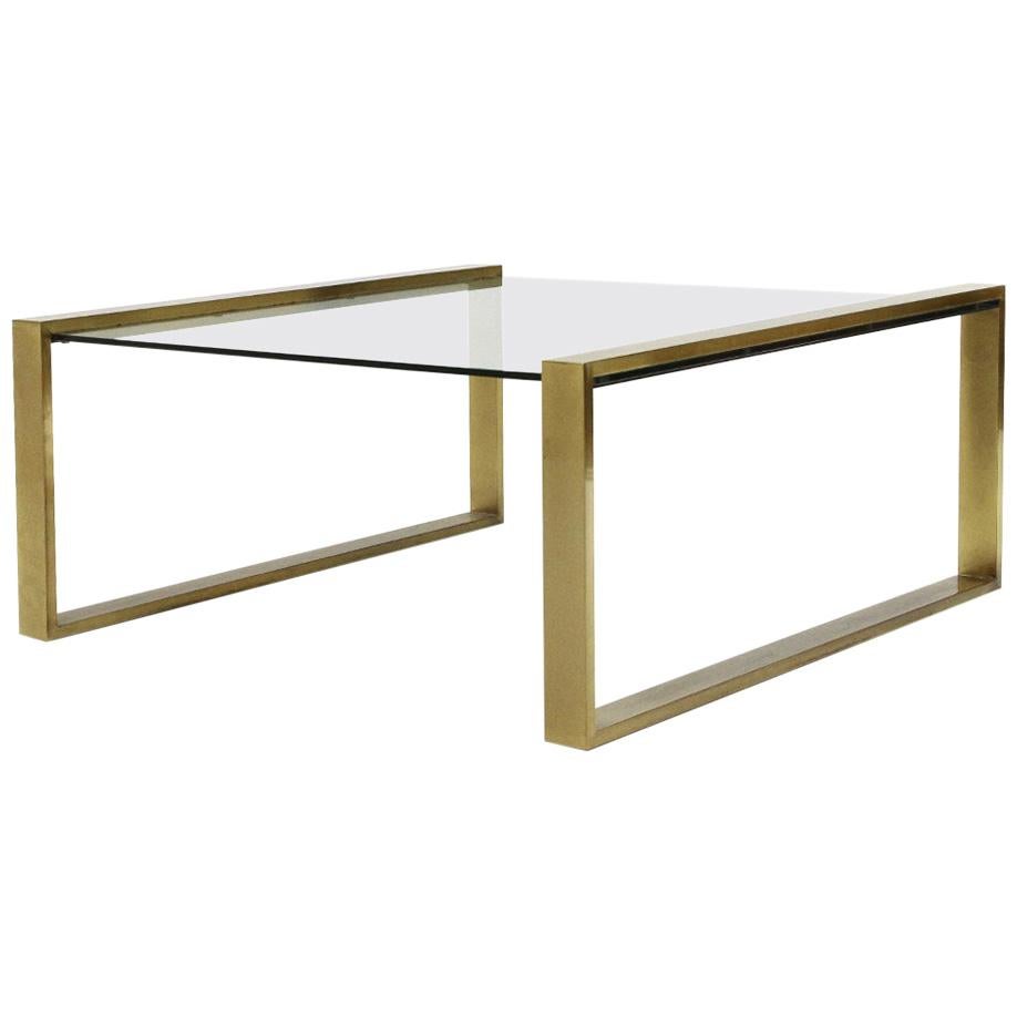 Brass Coffee Table with Rectangular Glass Top, 1950s For Sale