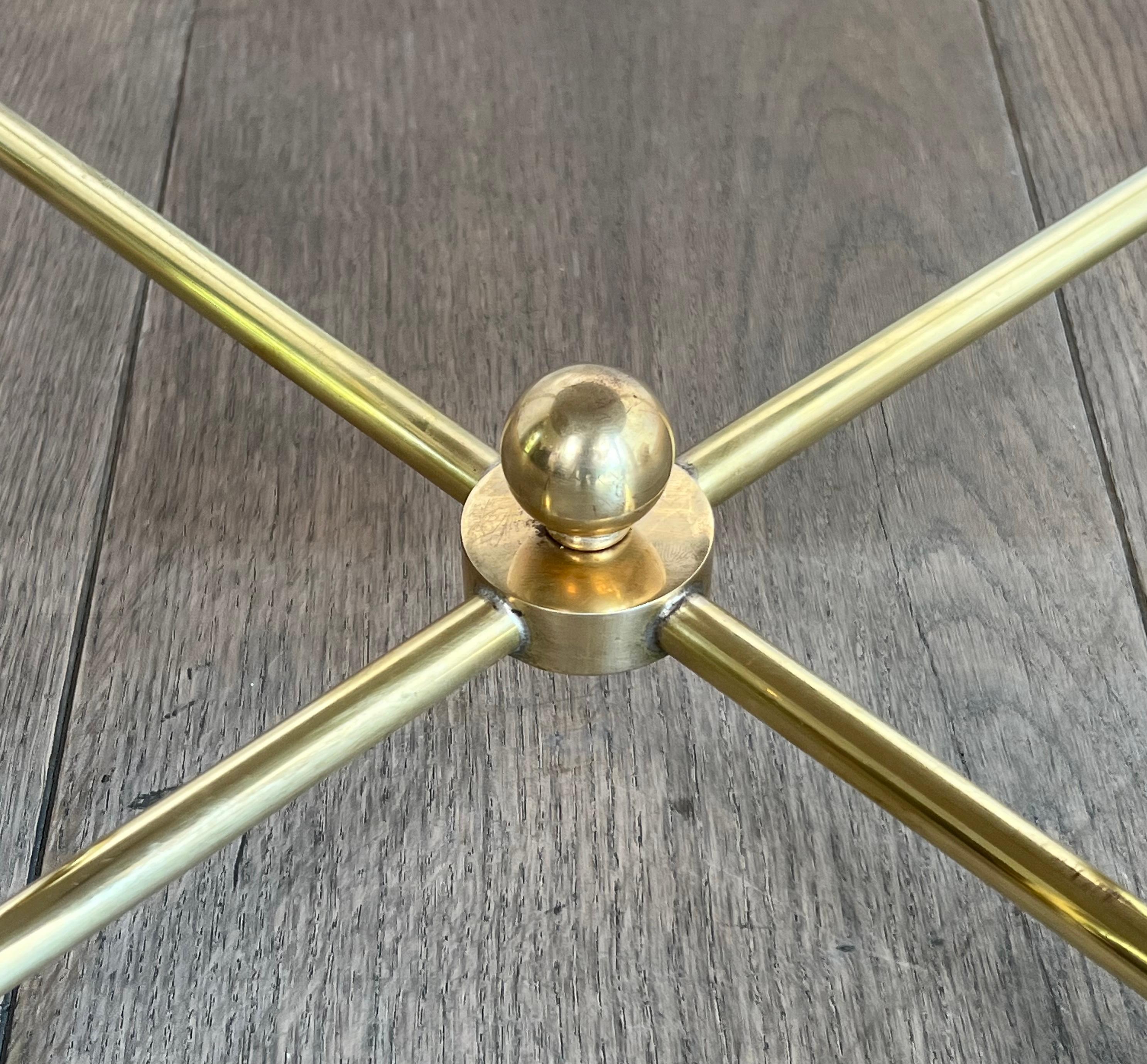 Brass Coffee Table with Travertine Top in the Style of Maison Ramsay For Sale 7
