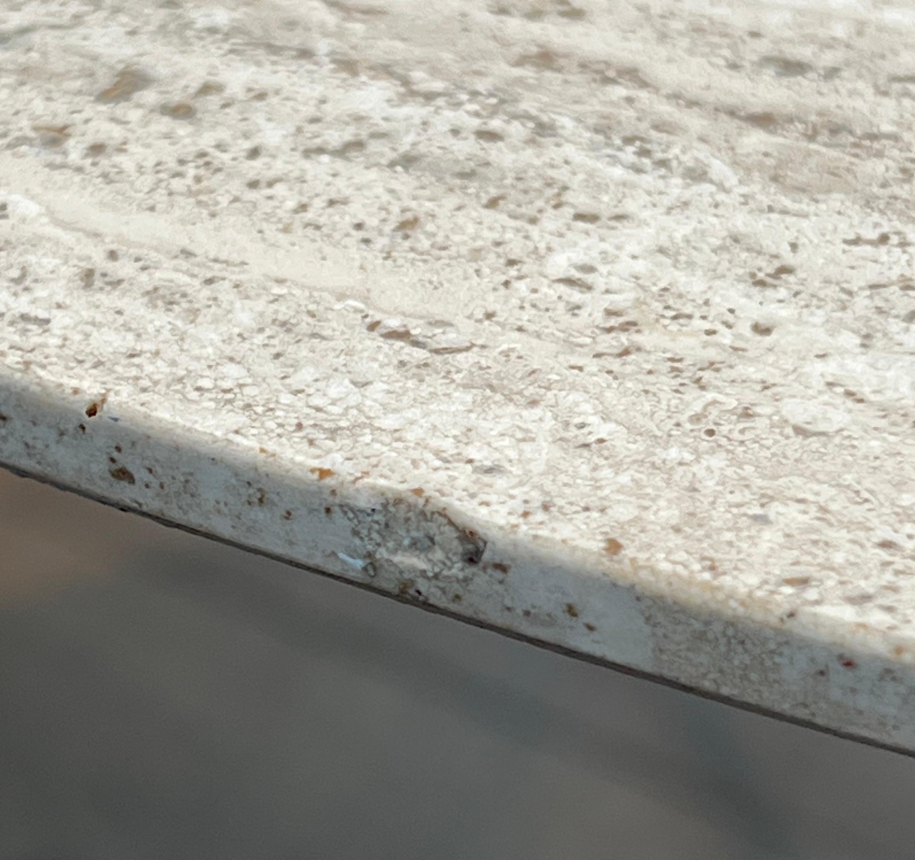 Brass Coffee Table with Travertine Top in the Style of Maison Ramsay For Sale 11
