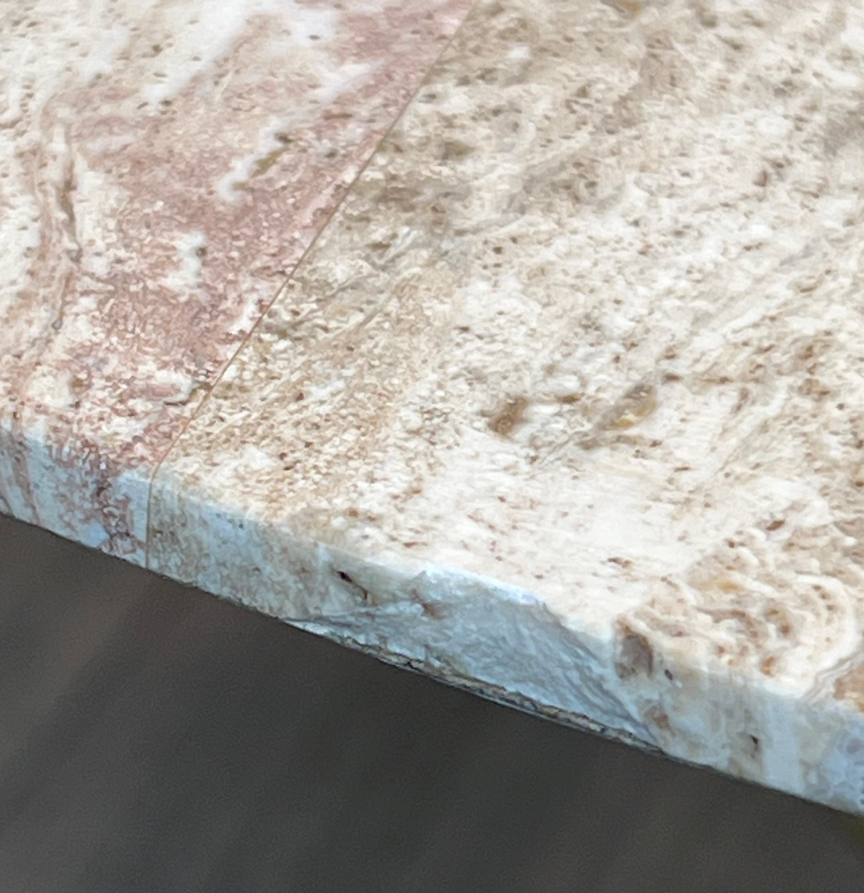 Brass Coffee Table with Travertine Top in the Style of Maison Ramsay For Sale 12