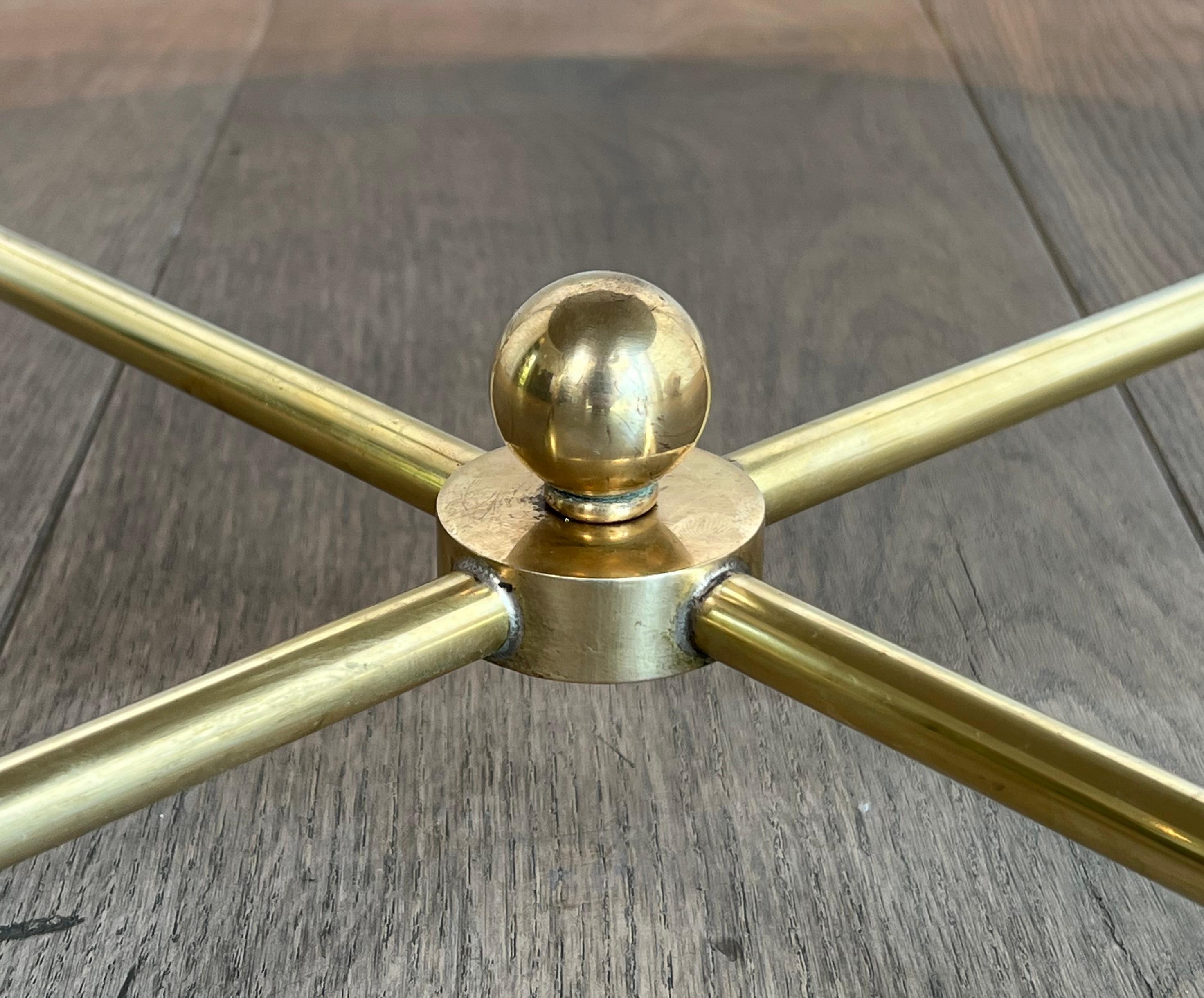 Brass Coffee Table with Travertine Top in the Style of Maison Ramsay For Sale 3