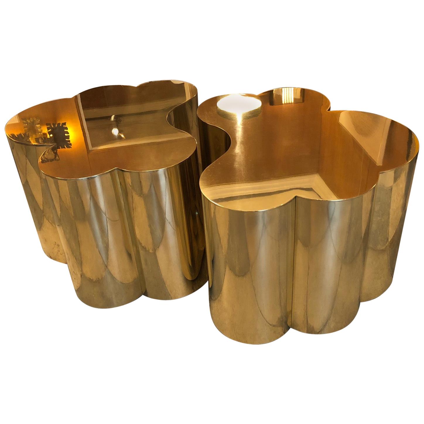 Brass coffee tables "Twin" by Edouard De La Marque