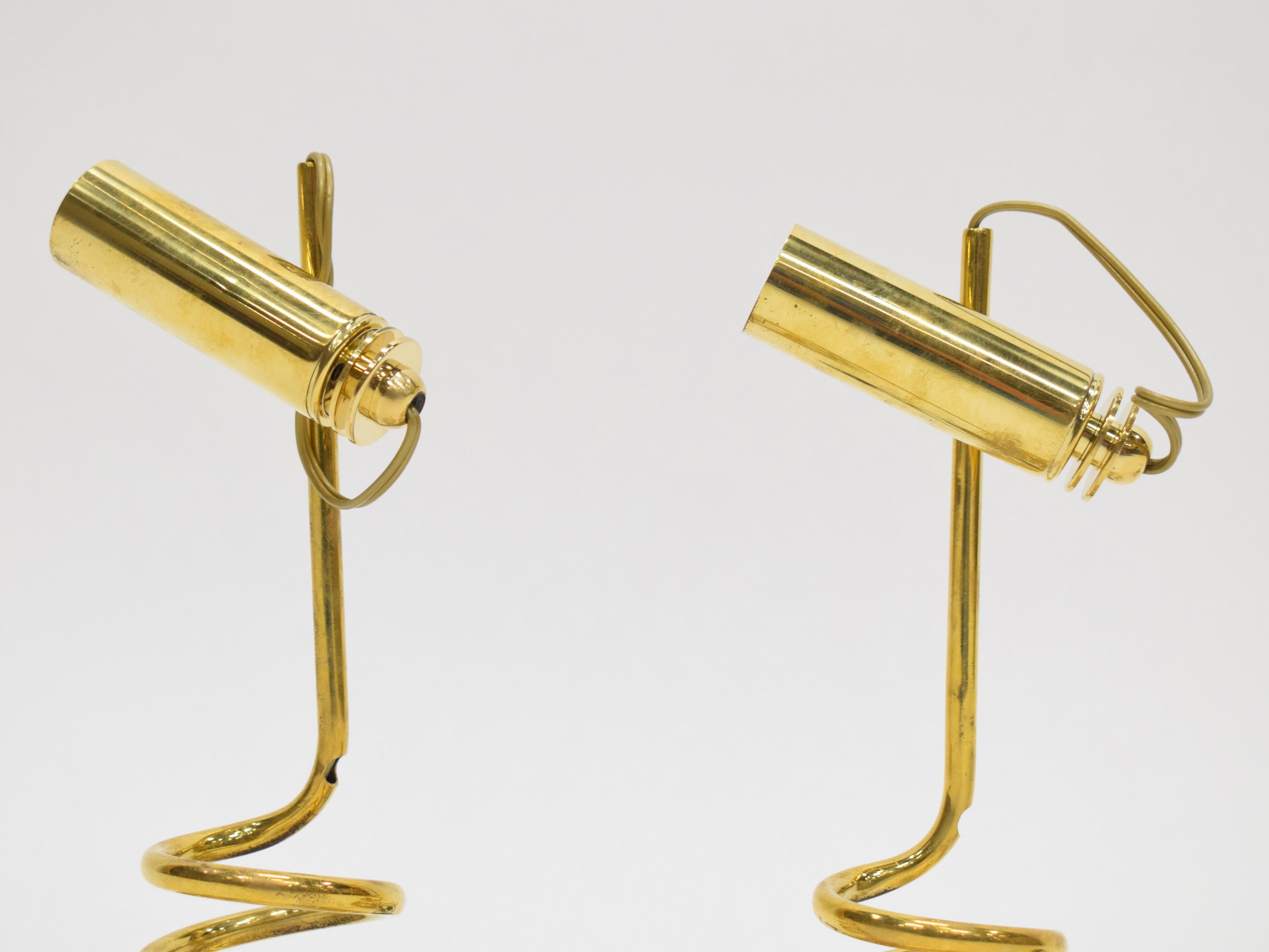 French Brass Coil Table Lamps For Sale