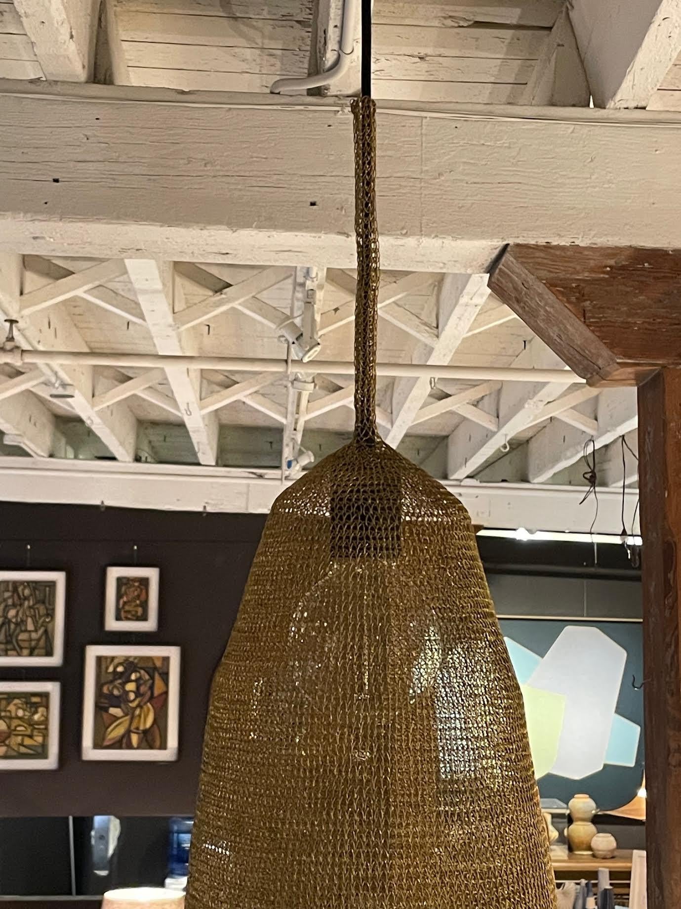 Brass Color Knitted Steel Mesh Pendant Light, Botswana, Contemporary In New Condition For Sale In New York, NY