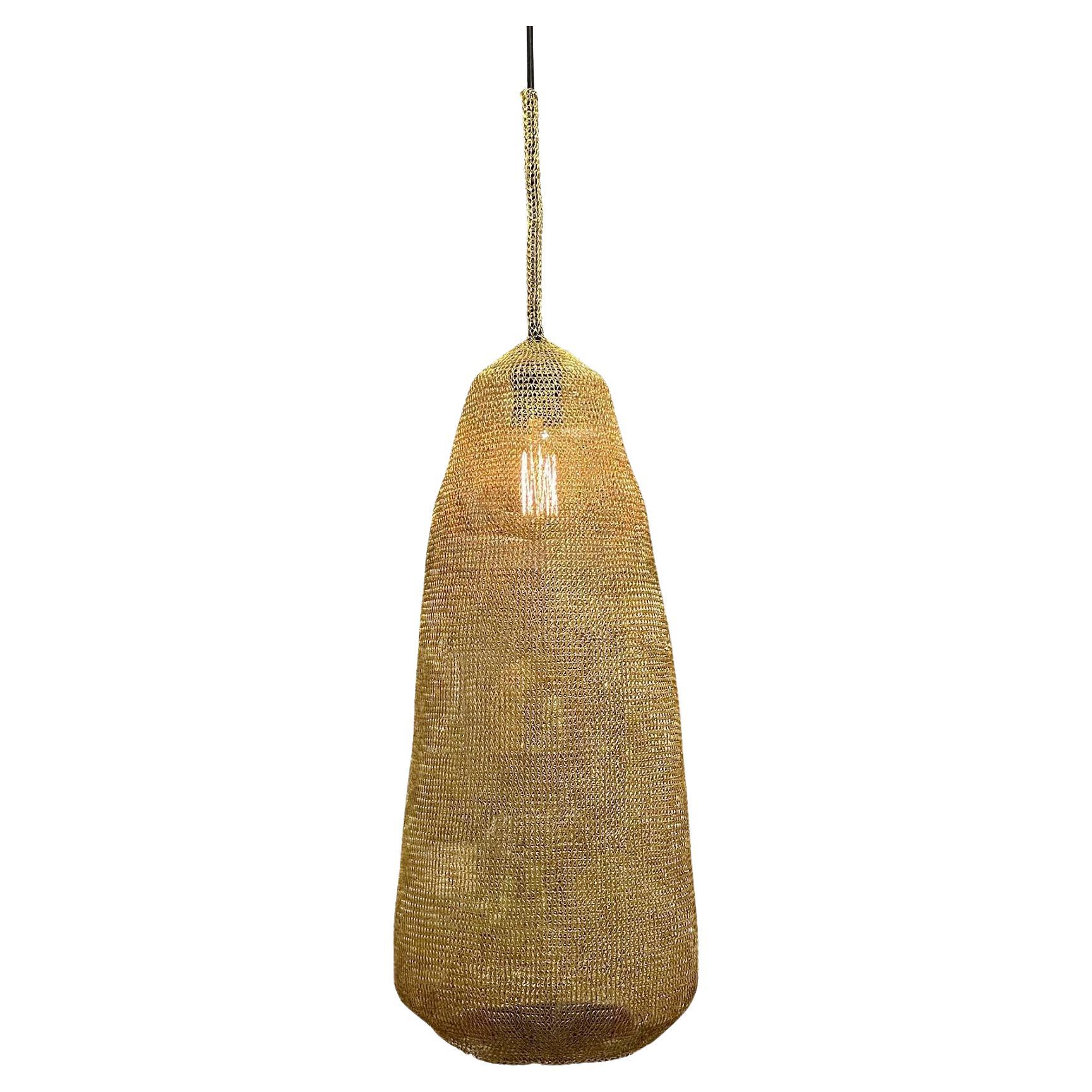 Brass Color Knitted Steel Mesh Pendant Light, Botswana, Contemporary For Sale