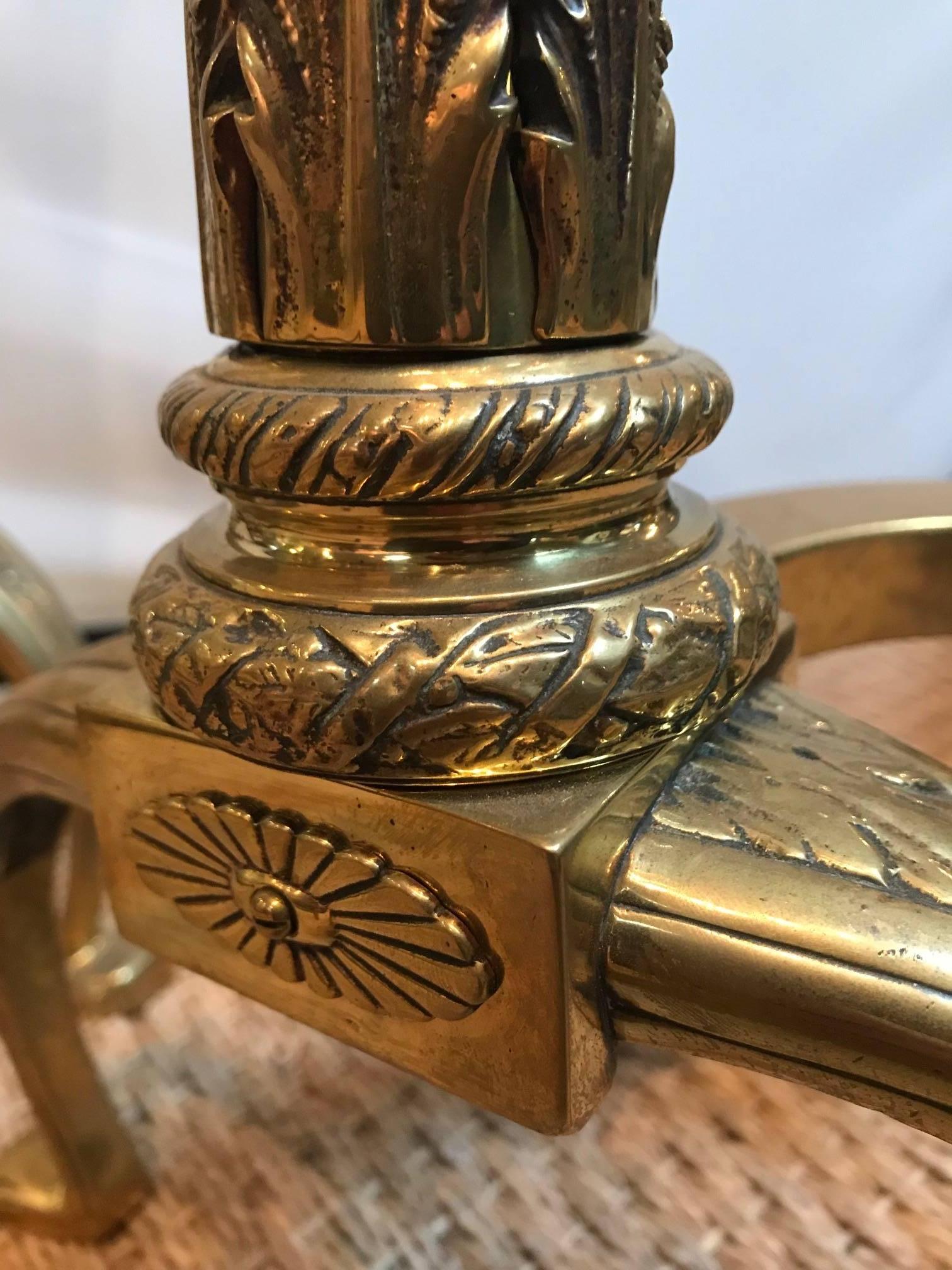 Brass Column Andirons For Sale 1