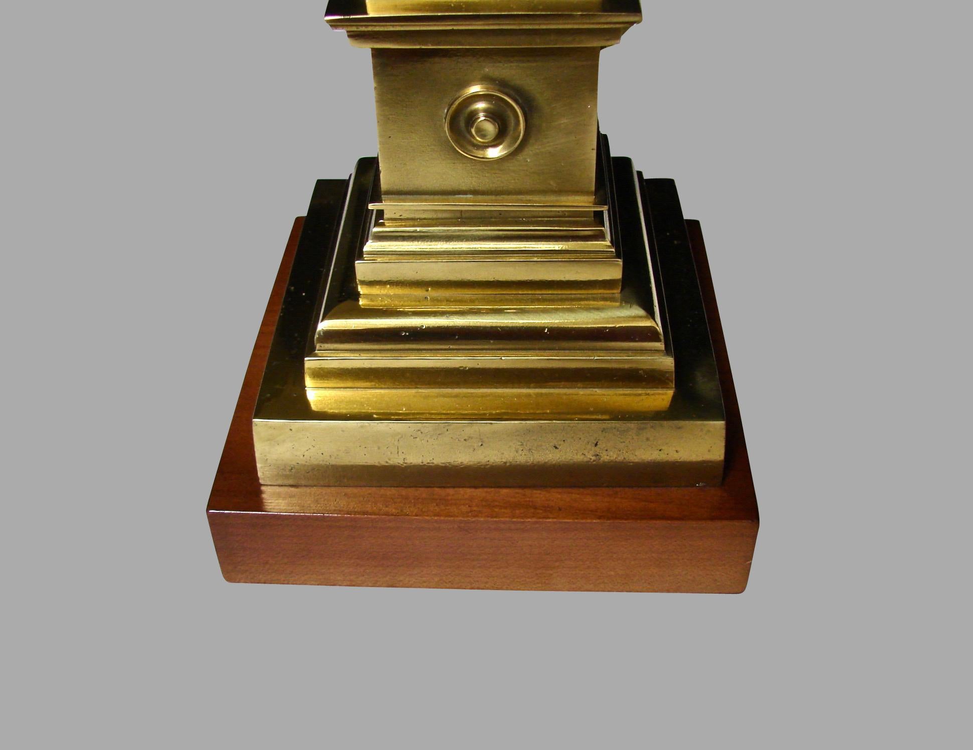 American Brass Columnar Table Lamp with Custom Silk Shade