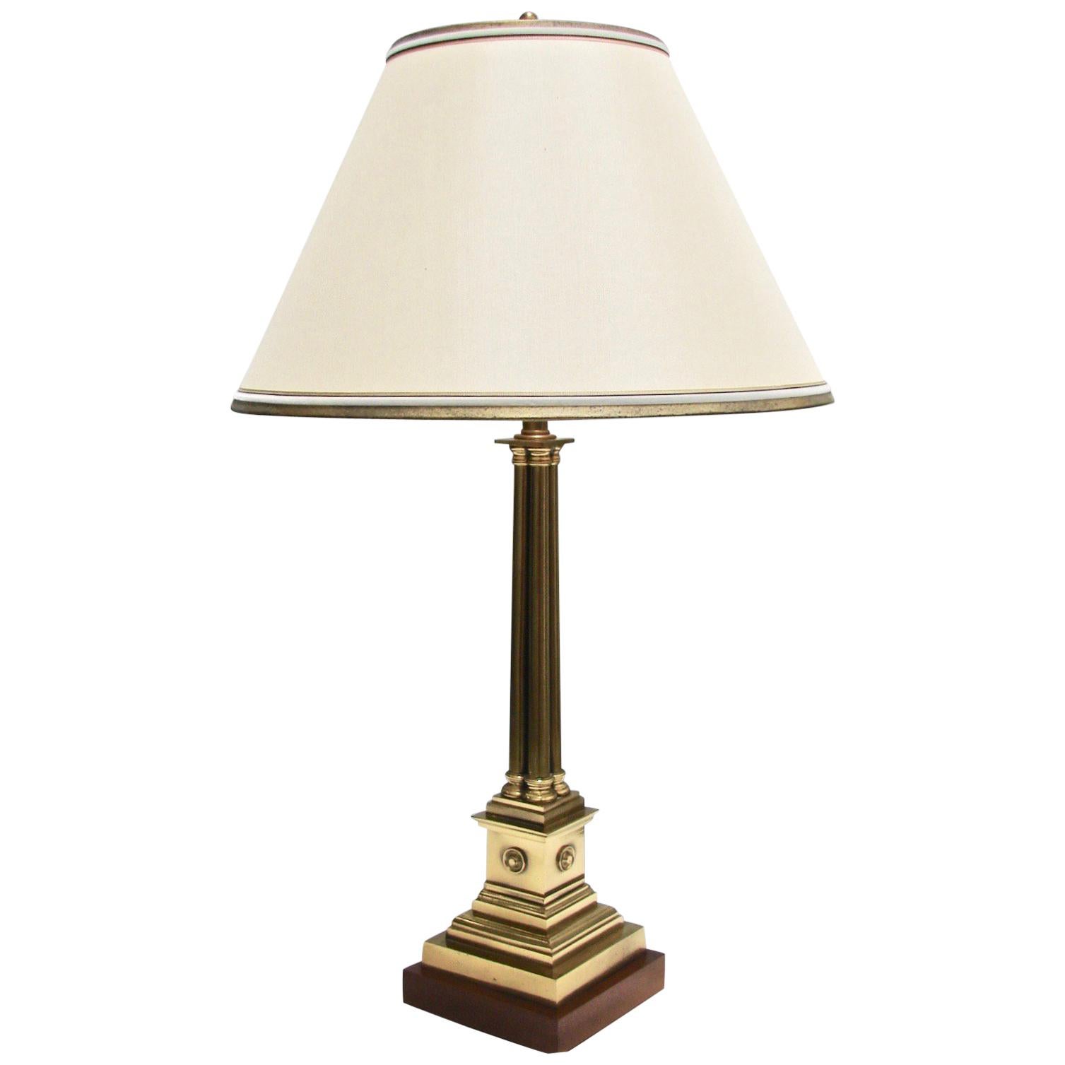 Brass Columnar Table Lamp with Custom Silk Shade
