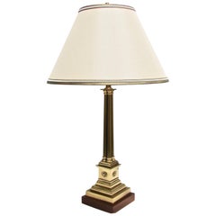 Vintage Brass Columnar Table Lamp with Custom Silk Shade