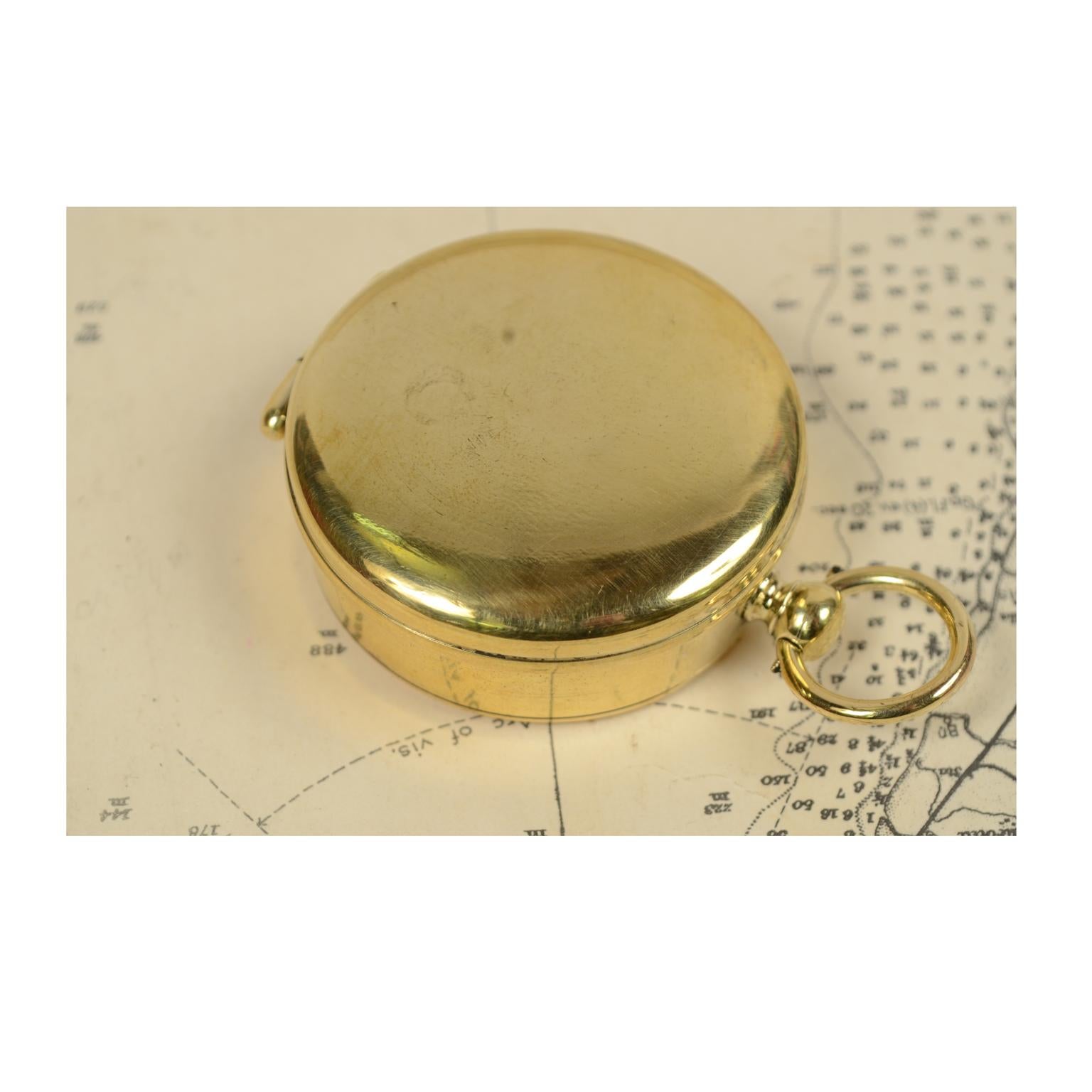 British Brass Compass Made in England in the Early 1900s with its Leather Case