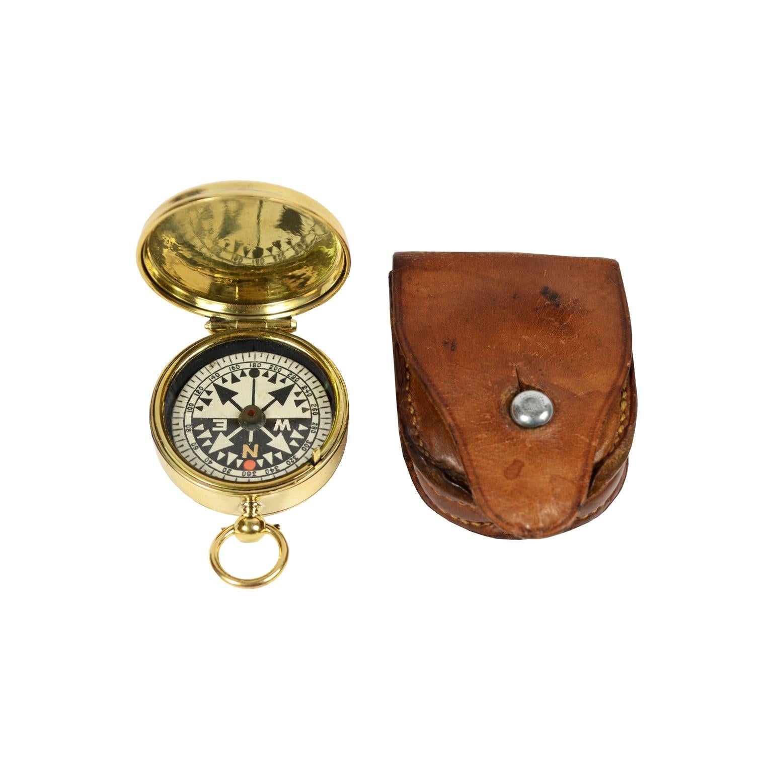 Brass Compass Made in England in the Early 1900s with its Leather Case